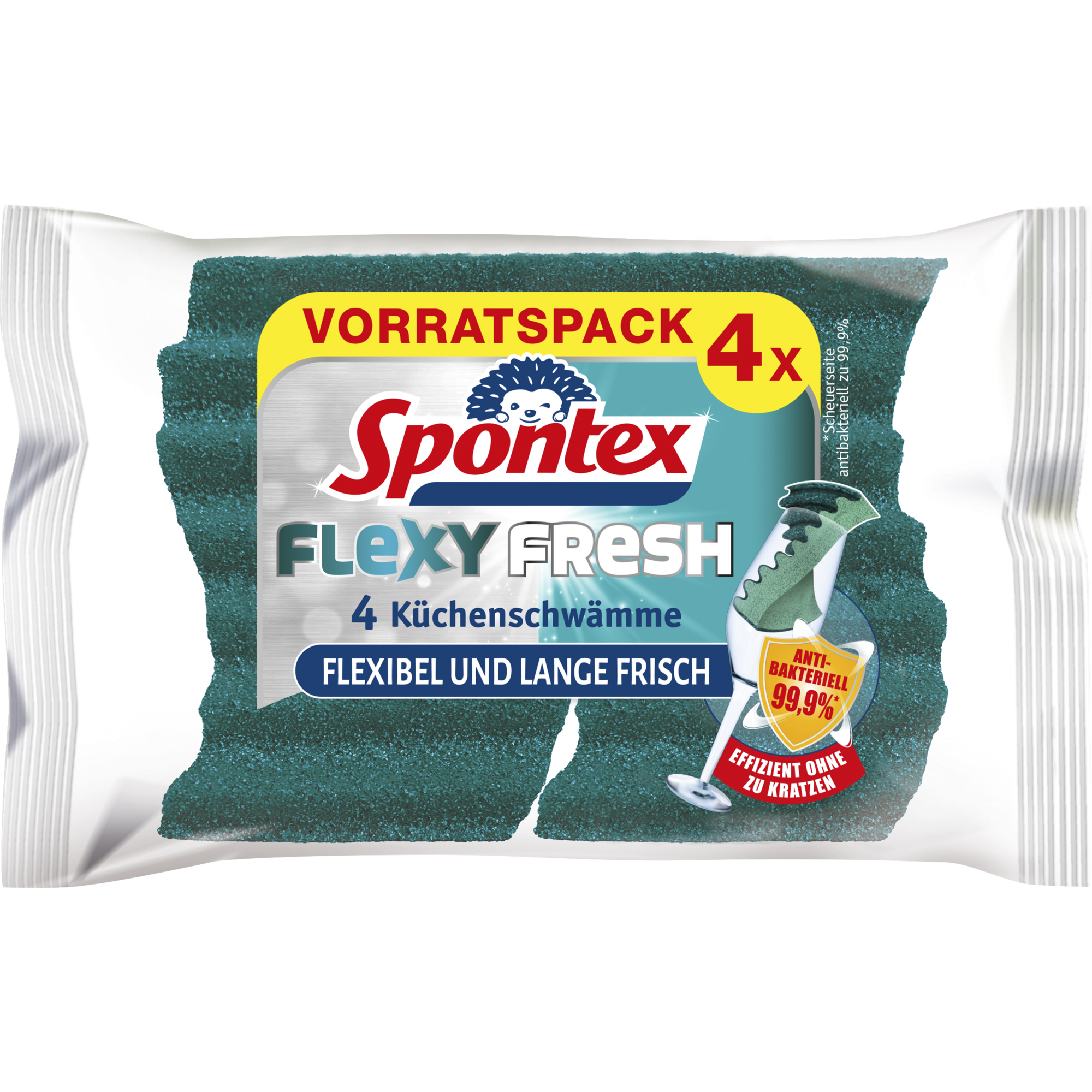 Spontex Reinigungsschwamm Flexy Fresh 19 x 11,5 x 5 cm (B x H x T) Polyurethanschaum/Mineralstoffe/Bindemittel/Silberchlorid blau 4 St./Pack.