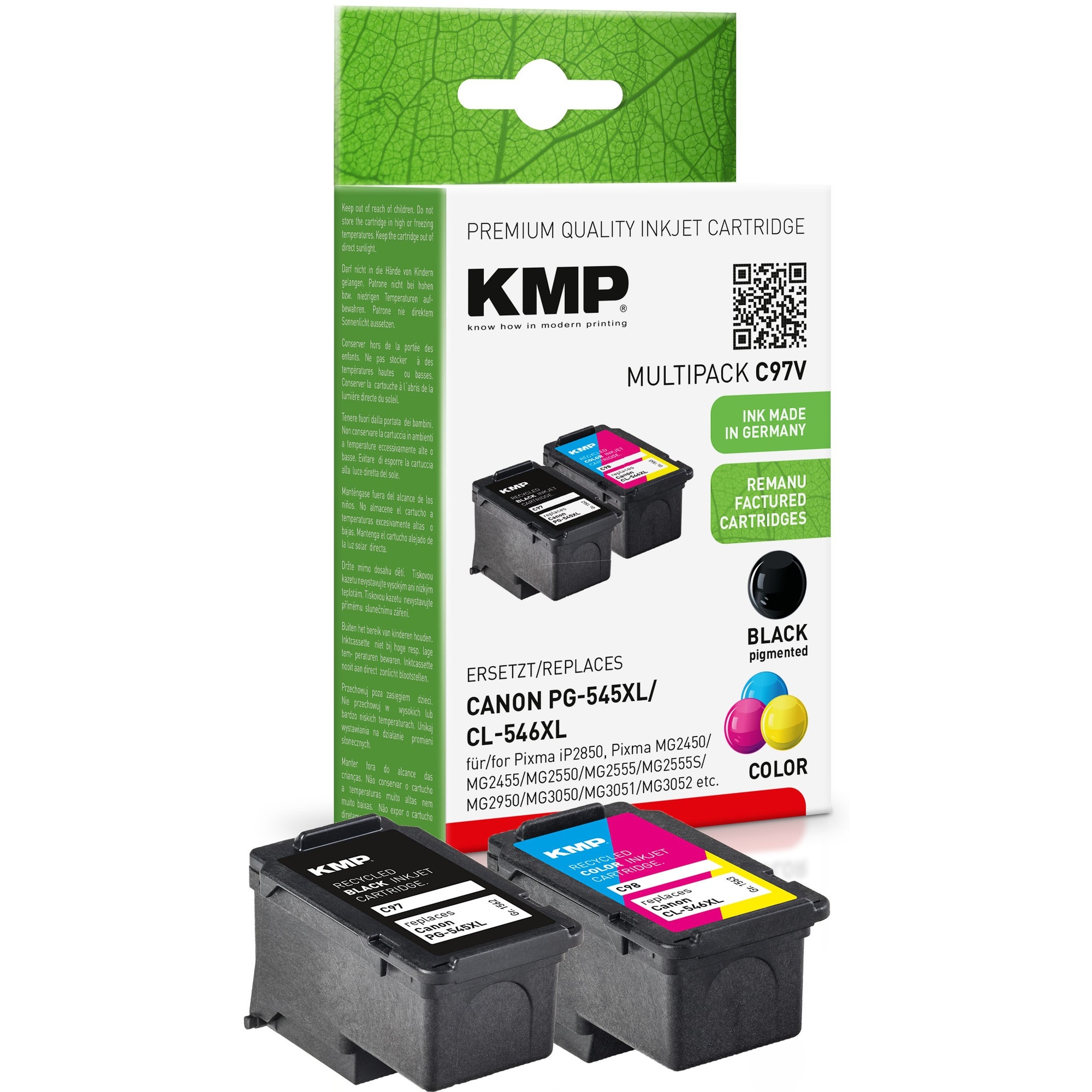 KMP Tintenpatrone kein Originalzubehör Kompatibel mit: Canon PG545XL/CL546XL C97V ca. 400 Seiten schwarz, ca. 300 Seiten farbig schwarz, mehrfarbig 2 St./Pack.