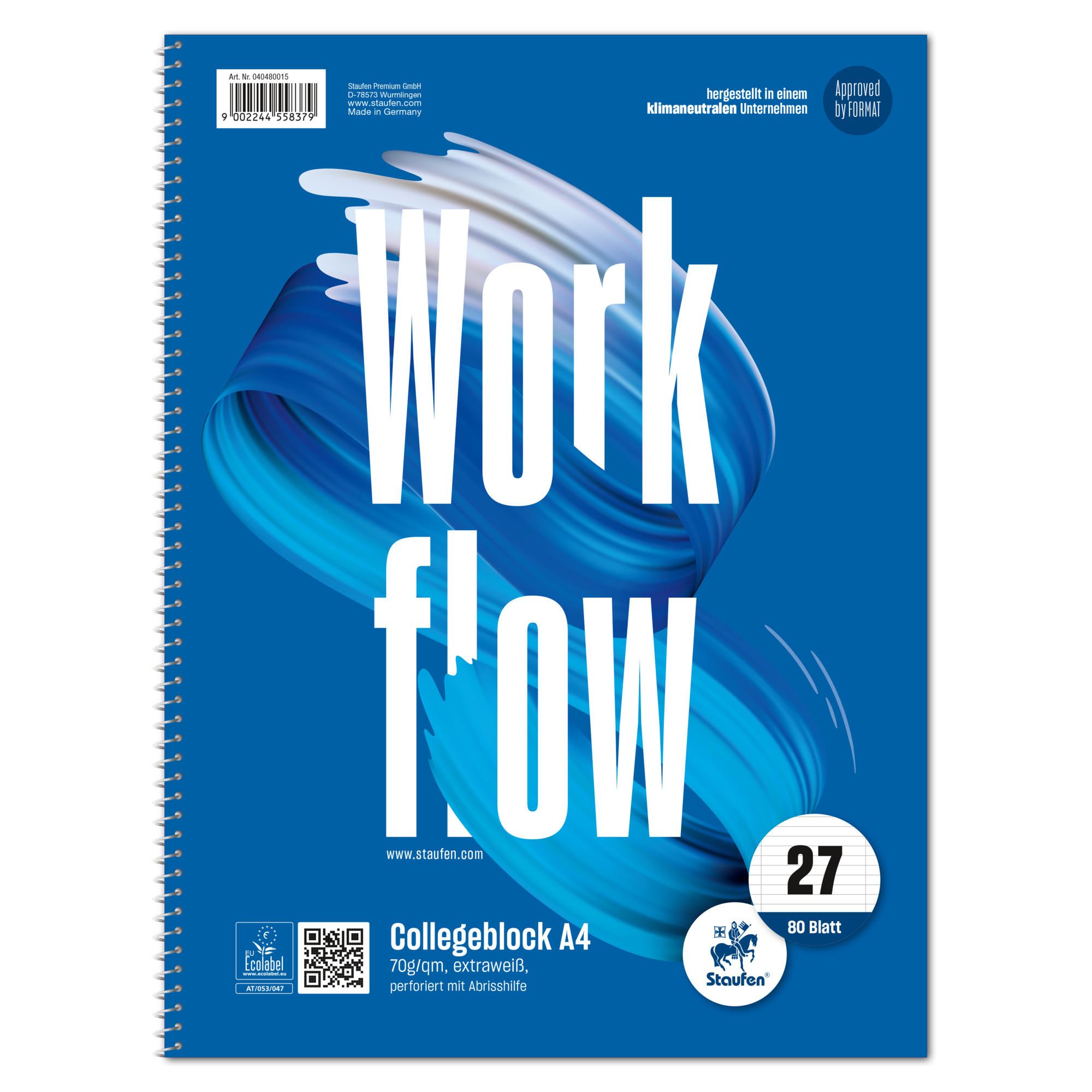 Staufen Collegeblock Style Work flow DIN A4 liniert mit Rand innen/außen 70g/m² blau 80 Bl.