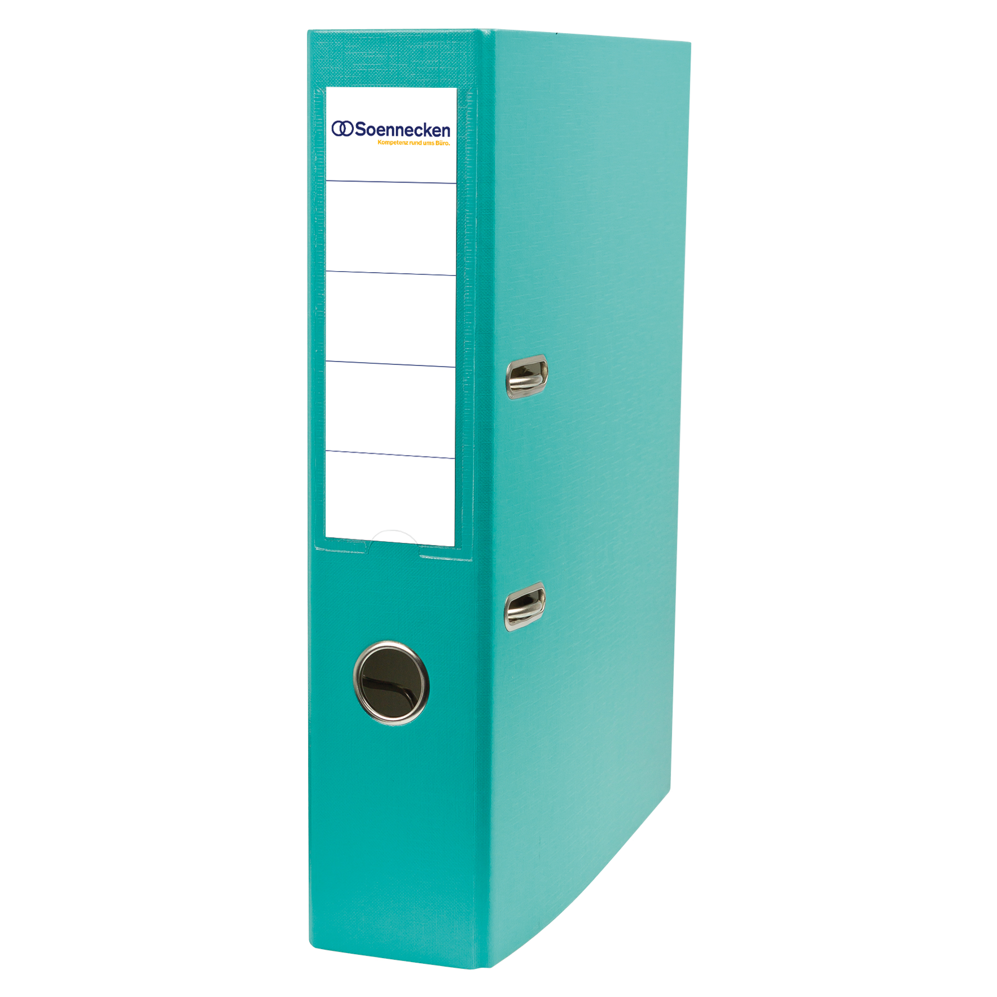 Soennecken Ordner 70mm DIN A4 Rückenschild: einsteckbar mit Schlitzen Werkstoff: Karton Material außen: Polypropylen Material innen: Papier türkis