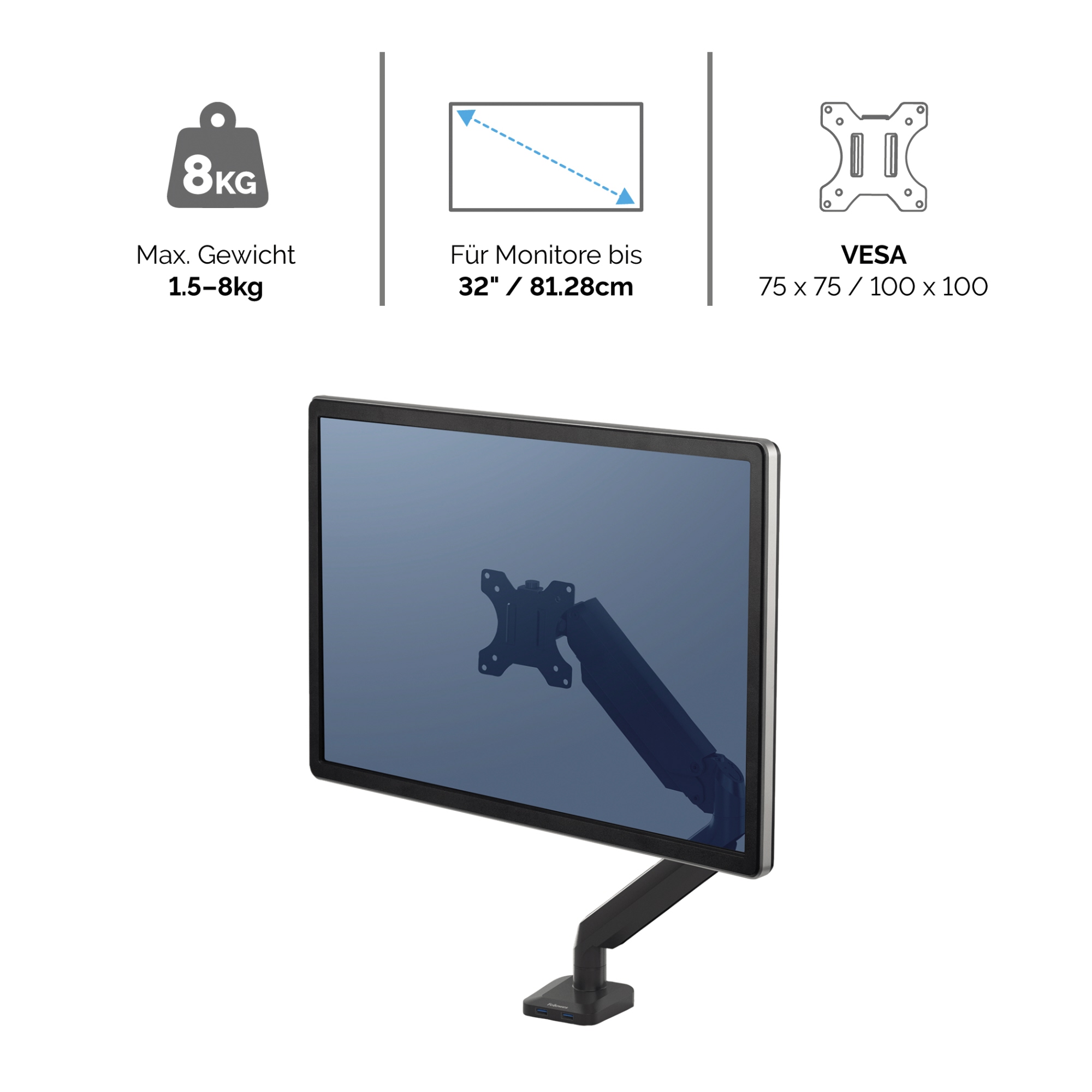 Fellowes® Monitorschwenkarm Platinum Series 11,43 x 43,82 x 47,15 cm (B x H x T) 1,5-8kg Aluminium/ABS Kunststoff weiß