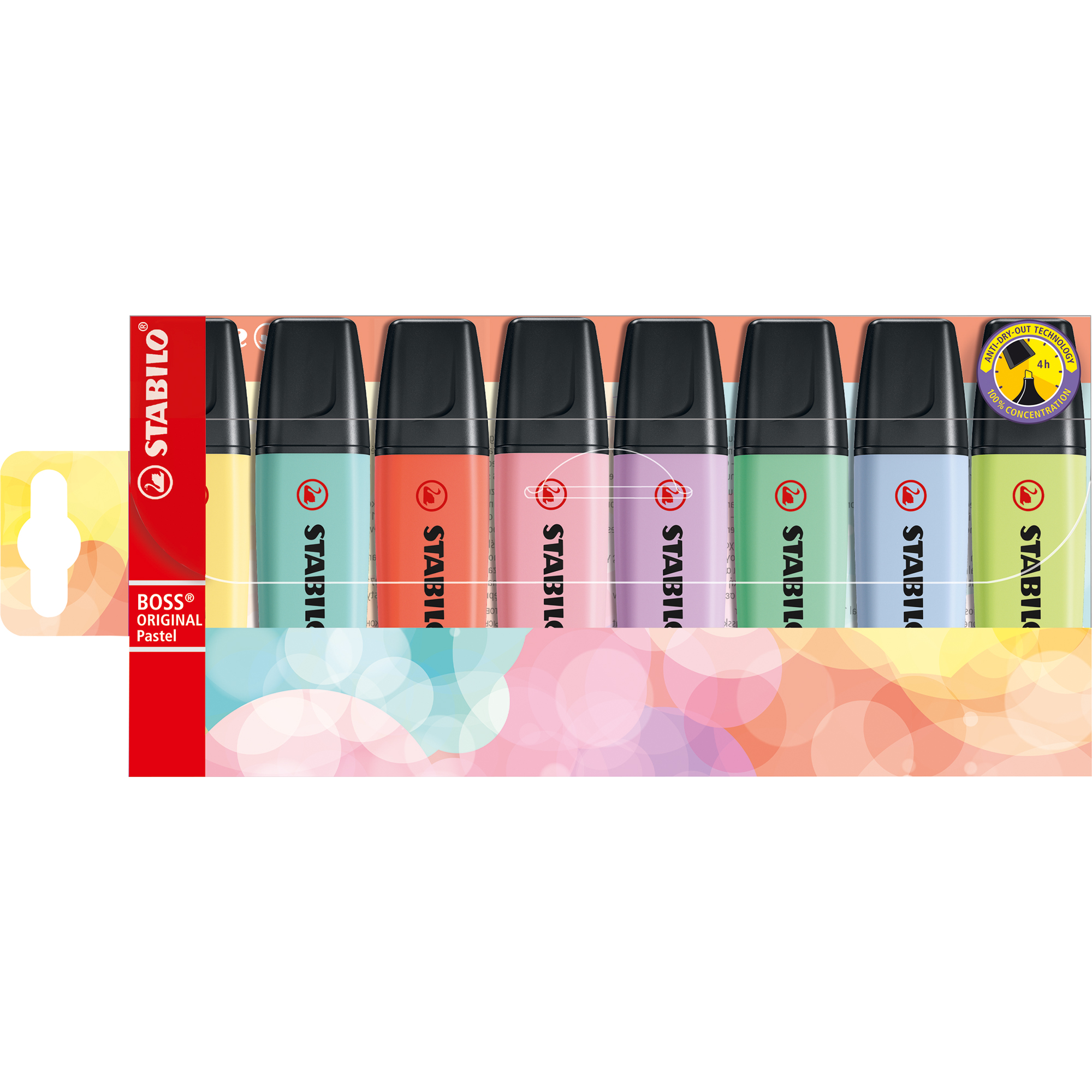 STABILO® Textmarker BOSS® ORIGINAL Pastel 2-5mm farbig sortiert Keilspitze 8 St./Pack.