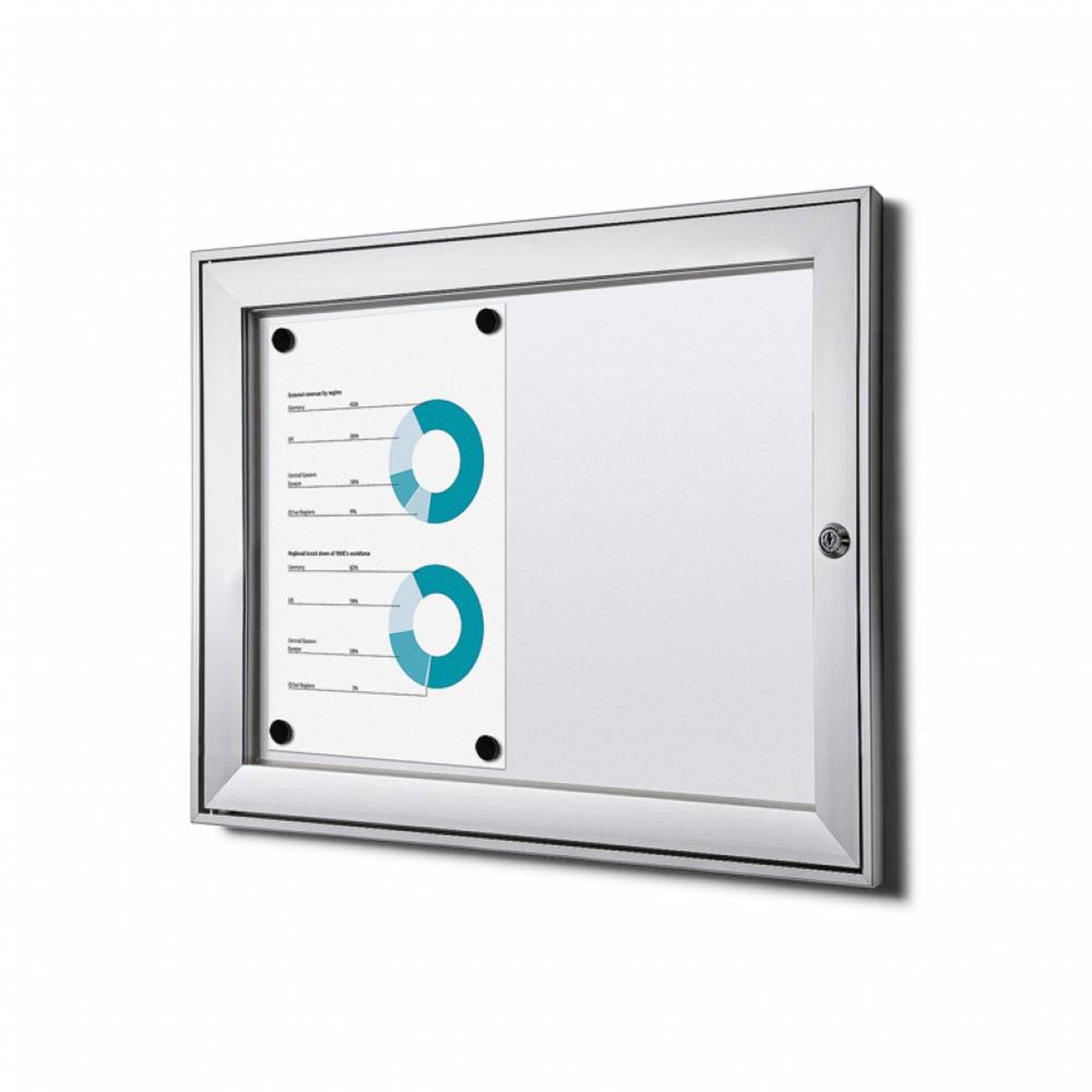Showdown® Displays Schaukasten Innenbereich, regengeschützter Außenbereich 52,1 x 38,8 x 2,3 cm (B x H x T) 2 x DIN A4 mit Schloss Aluminium silber