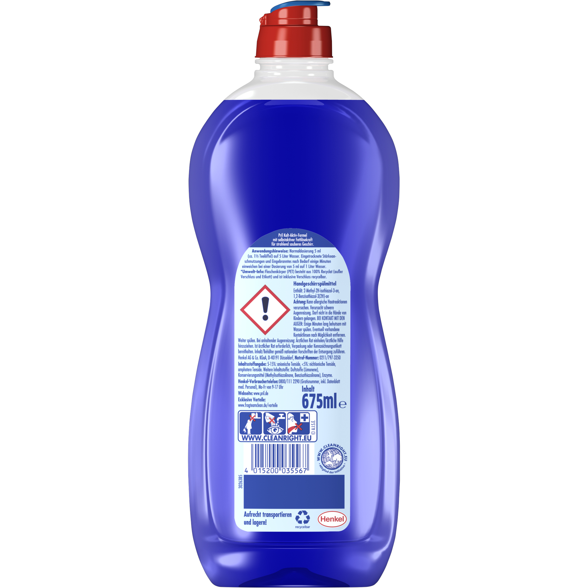 Pril Geschirrspülmittel Original Citrus biologisch abbaubar pH-Wert: 7-8,2 Kunststoff, 100 % recycelt recycelbar 0,675l