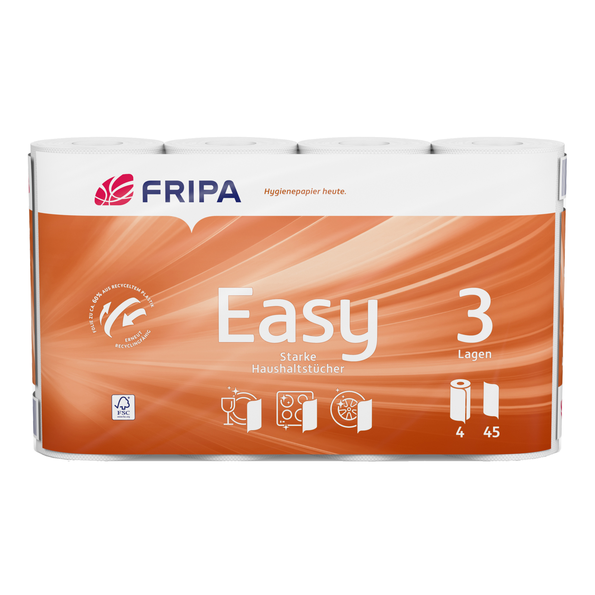 Fripa Küchenrolle Easy 3-lagig 100 % Frischzellstoff hochweiß 4 Rl./Pack.
