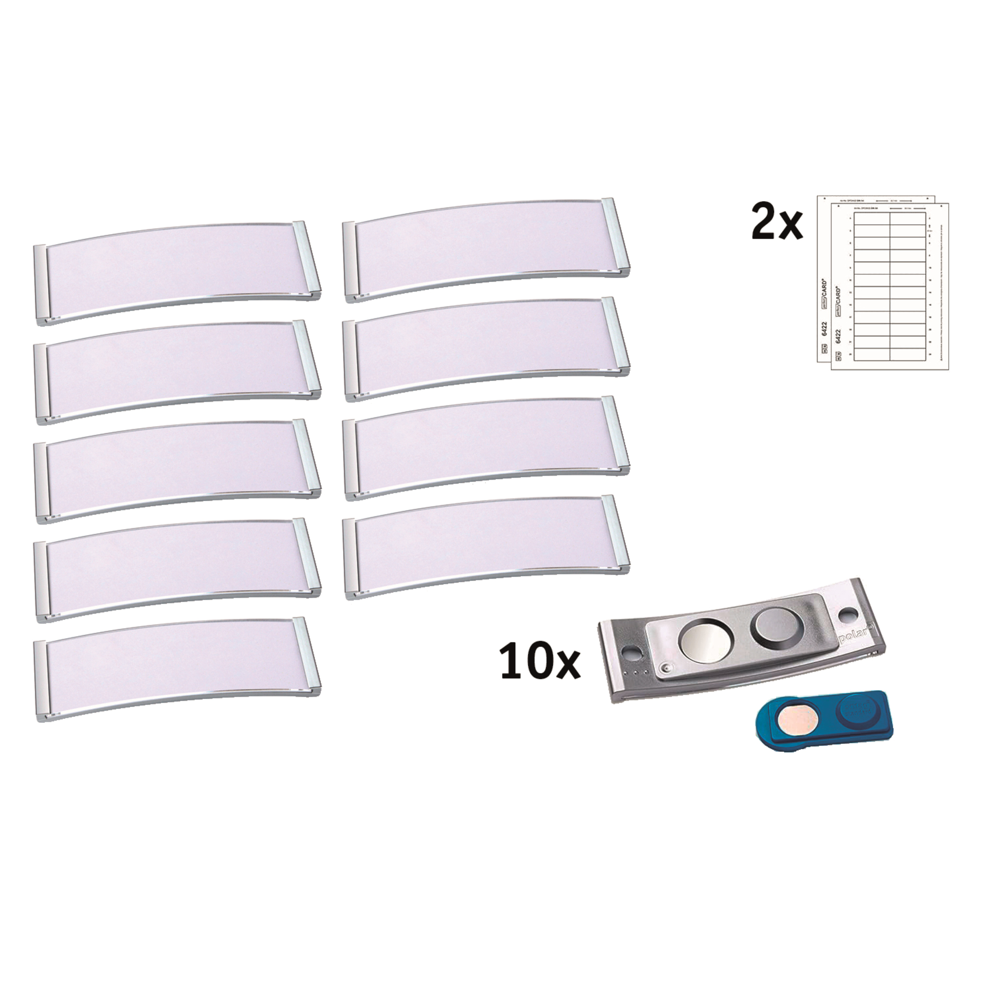 badgepoint® Namensschild polar® classic 64 x 22 mm (B x H) inkl. 2 Bogen (24 Namenskarten) Papier A4 weiß Magnet edelstahl 10 St./Pack.