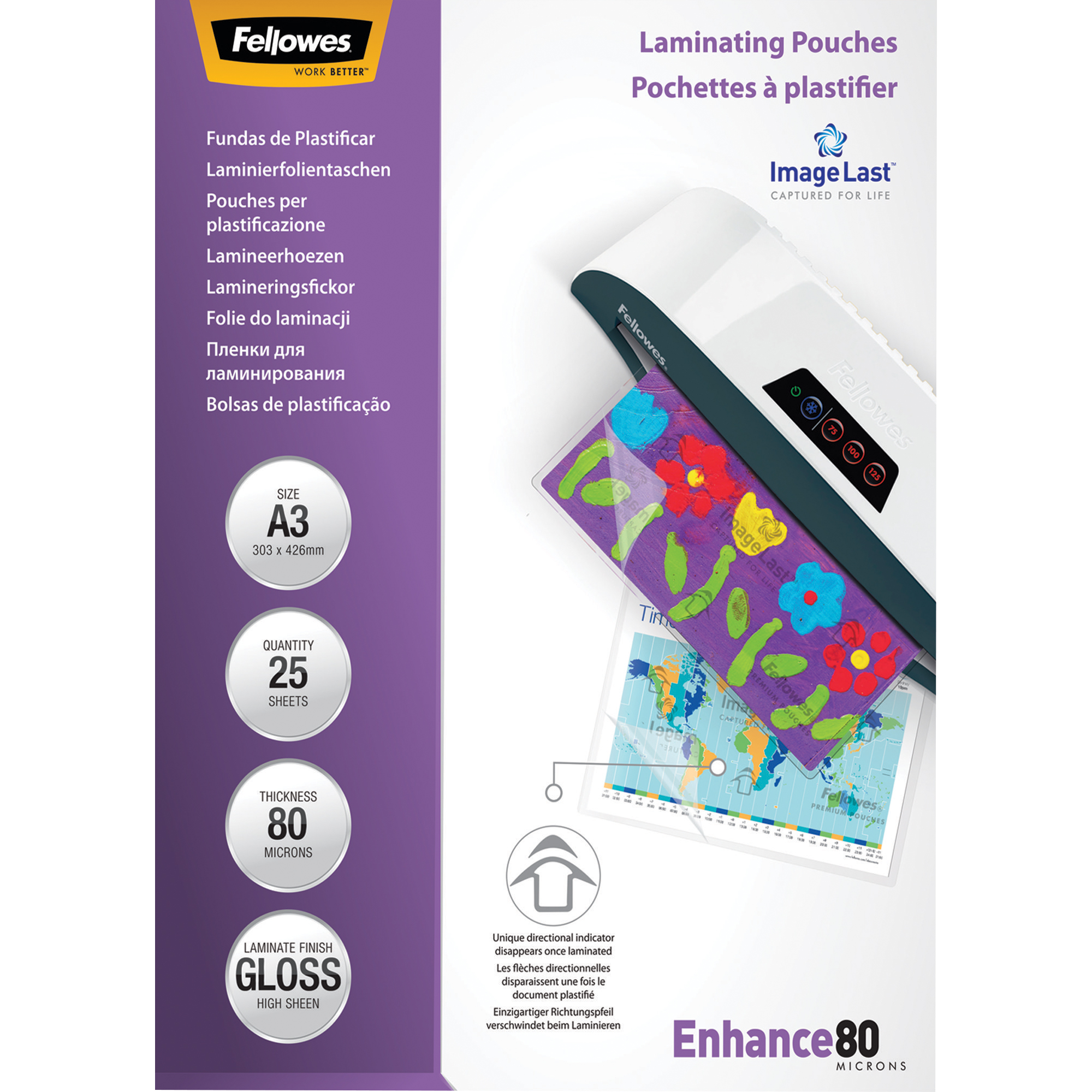 Fellowes® Laminierfolie ImageLast™ Enhance 80 304 x 430 mm (B x H) DIN A3 80µm glänzend 25 St./Pack.