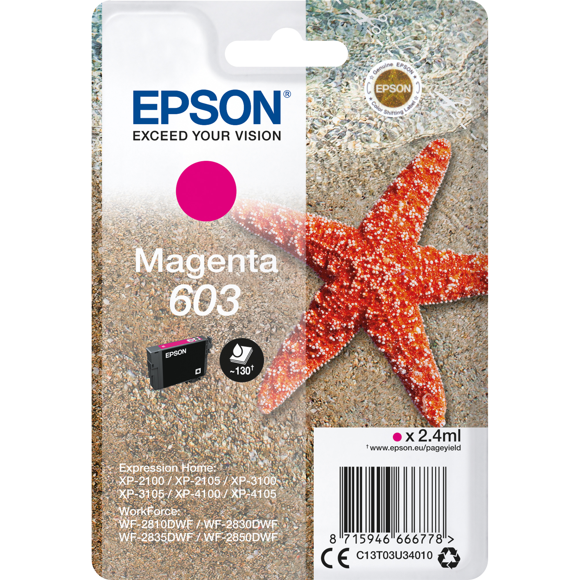 Epson Tintenpatrone Originalzubehör 603 ca. 150 Seiten magenta 2,4ml