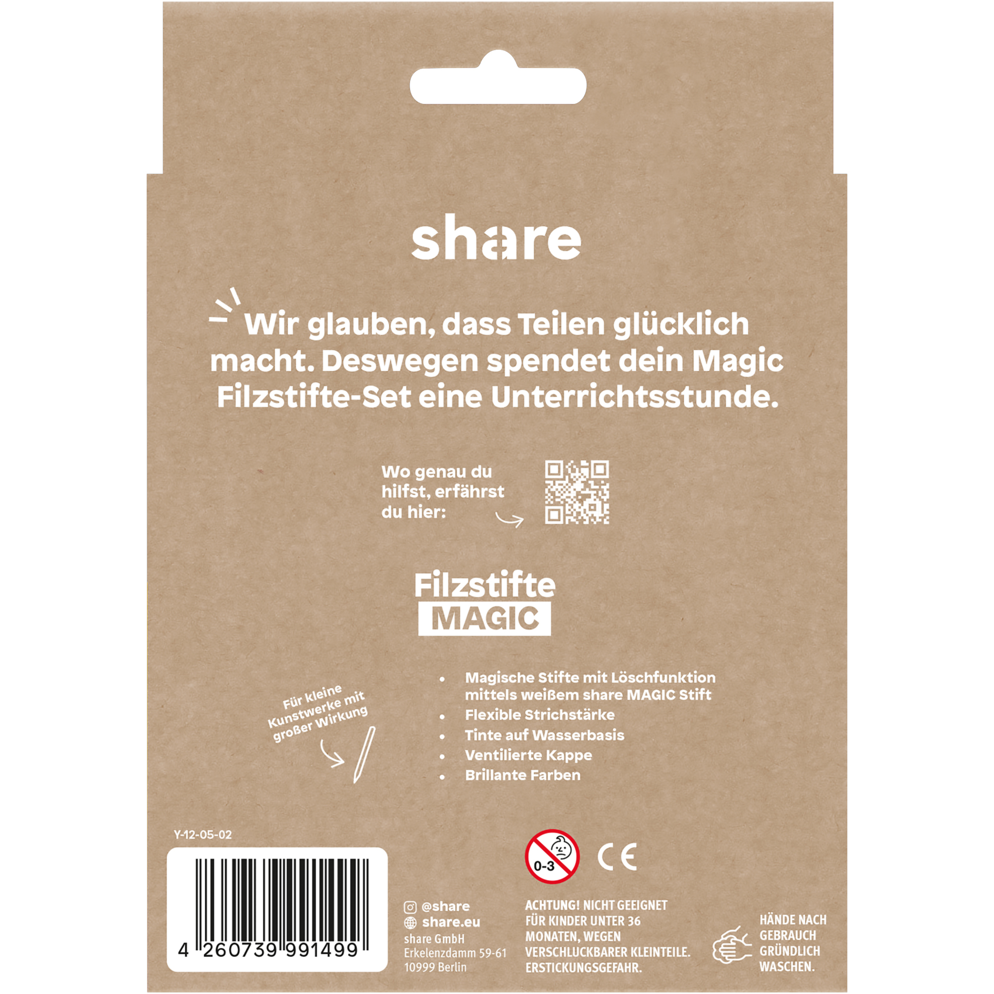 share Fasermaler Magic 2mm farbig sortiert auswaschbar inkl. Magic Marker mit Löschfunktion 10 St./Pack.