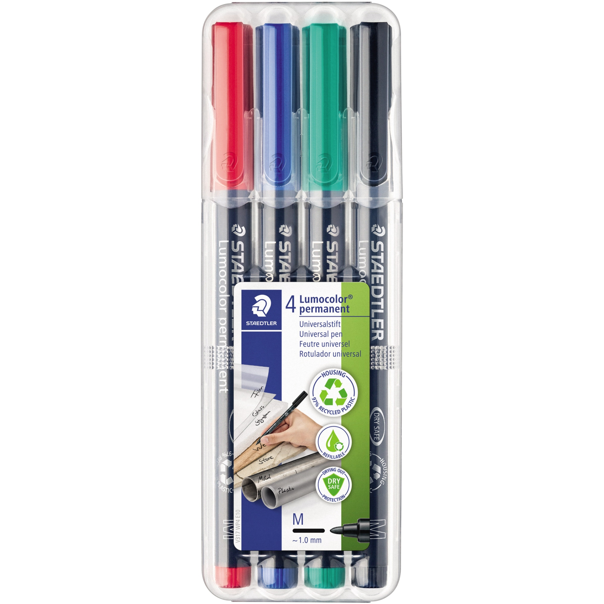STAEDTLER® Folienstift Lumocolor® permanent 317 1mm farbig sortiert nicht dokumentenecht 4 St./Pack.