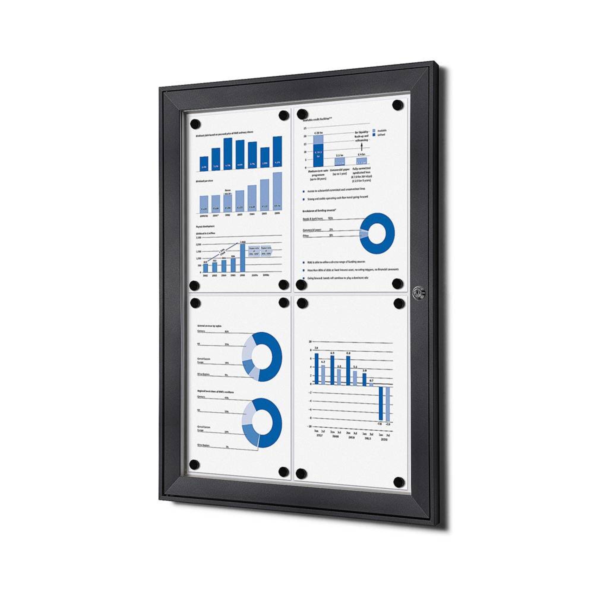 Showdown® Displays Schaukasten Innenbereich, regengeschützter Außenbereich 52,1 x 69,6 x 2,3 cm (B x H x T) 4 x DIN A4 mit Schloss Aluminium schwarz
