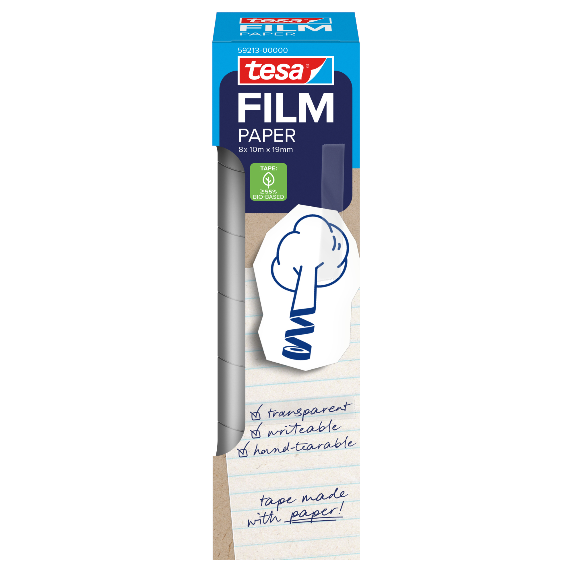 tesa® Klebefilm tesafilm® Paper 19 mm x 10 m (B x L) einseitig klebend ohne Lösungsmittel Acrylat transparent 8 St./Pack.