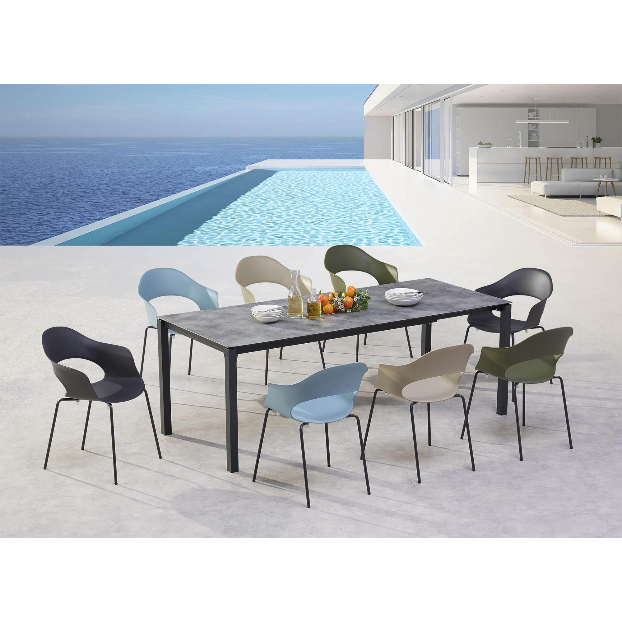 BEST Gartentisch Palazzo 160-210 x 75 x 90 (B x H x T) wetterfest Hochdrucklaminat (HPL) anthrazit