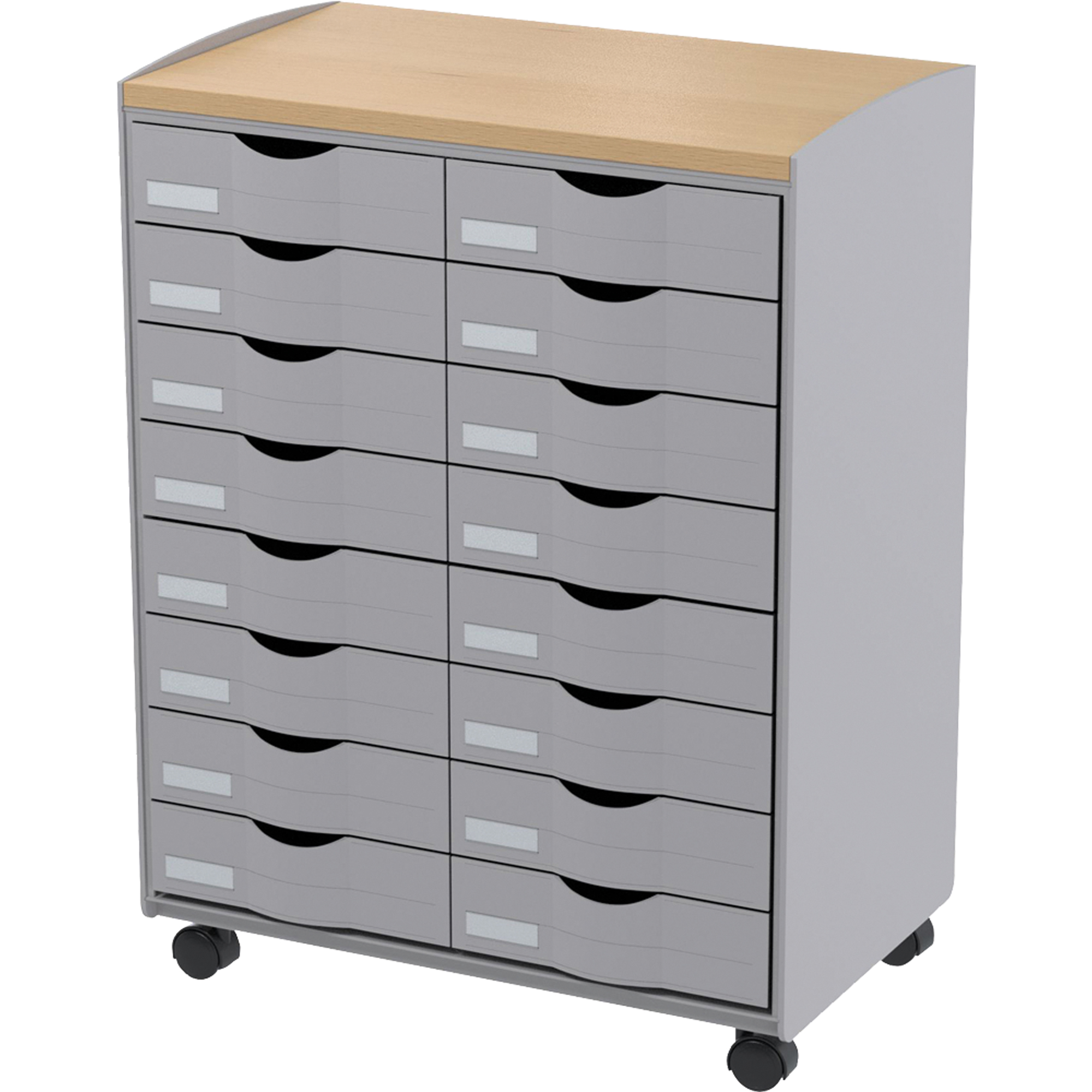 Paperflow Rollcontainer 552 x 745 x 350 mm (B x H x T) 16 Schubladen Spanplatte, kunstharzbeschichtet grau