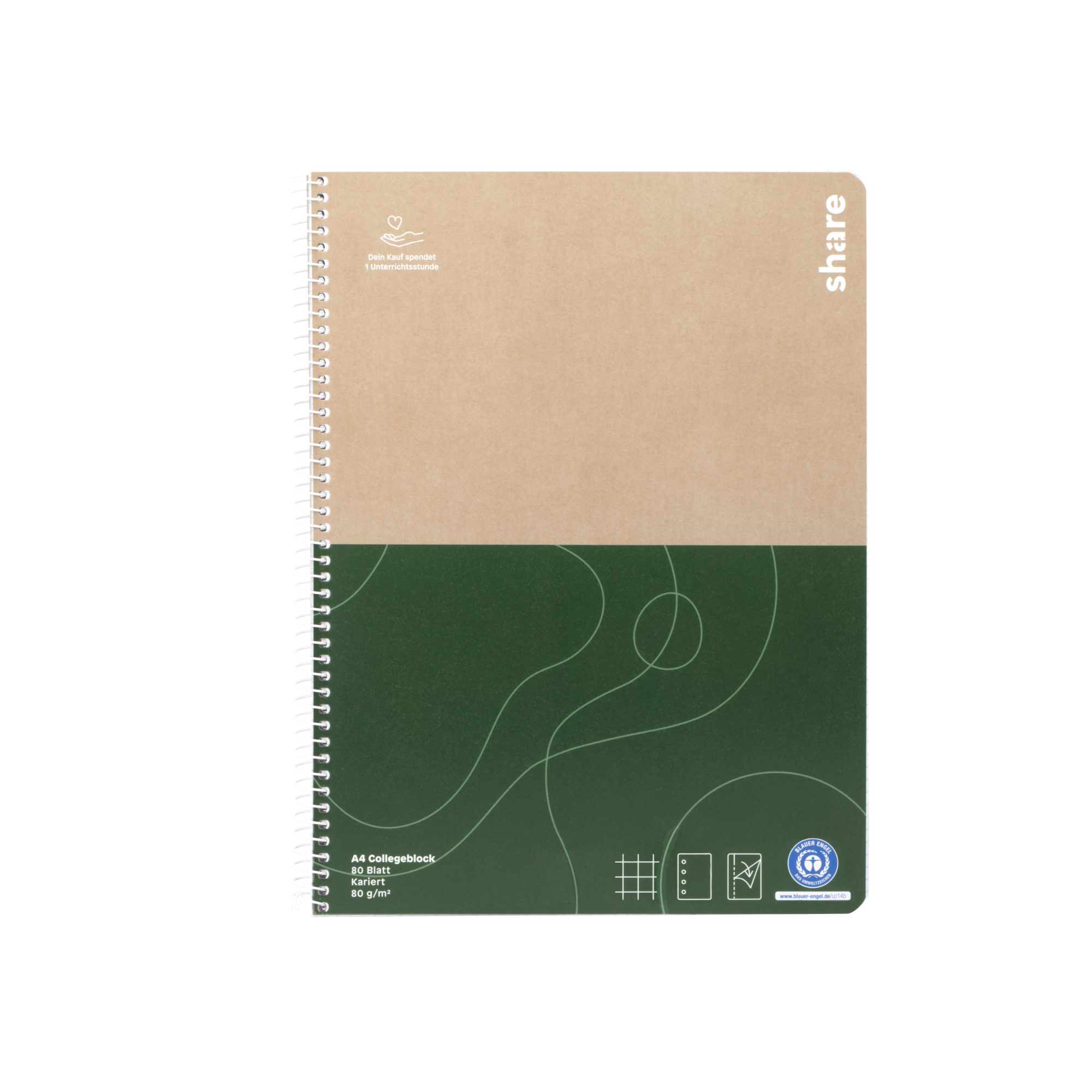 share Collegeblock DIN A4 kariert 80g/m² natur/grün 80 Bl.