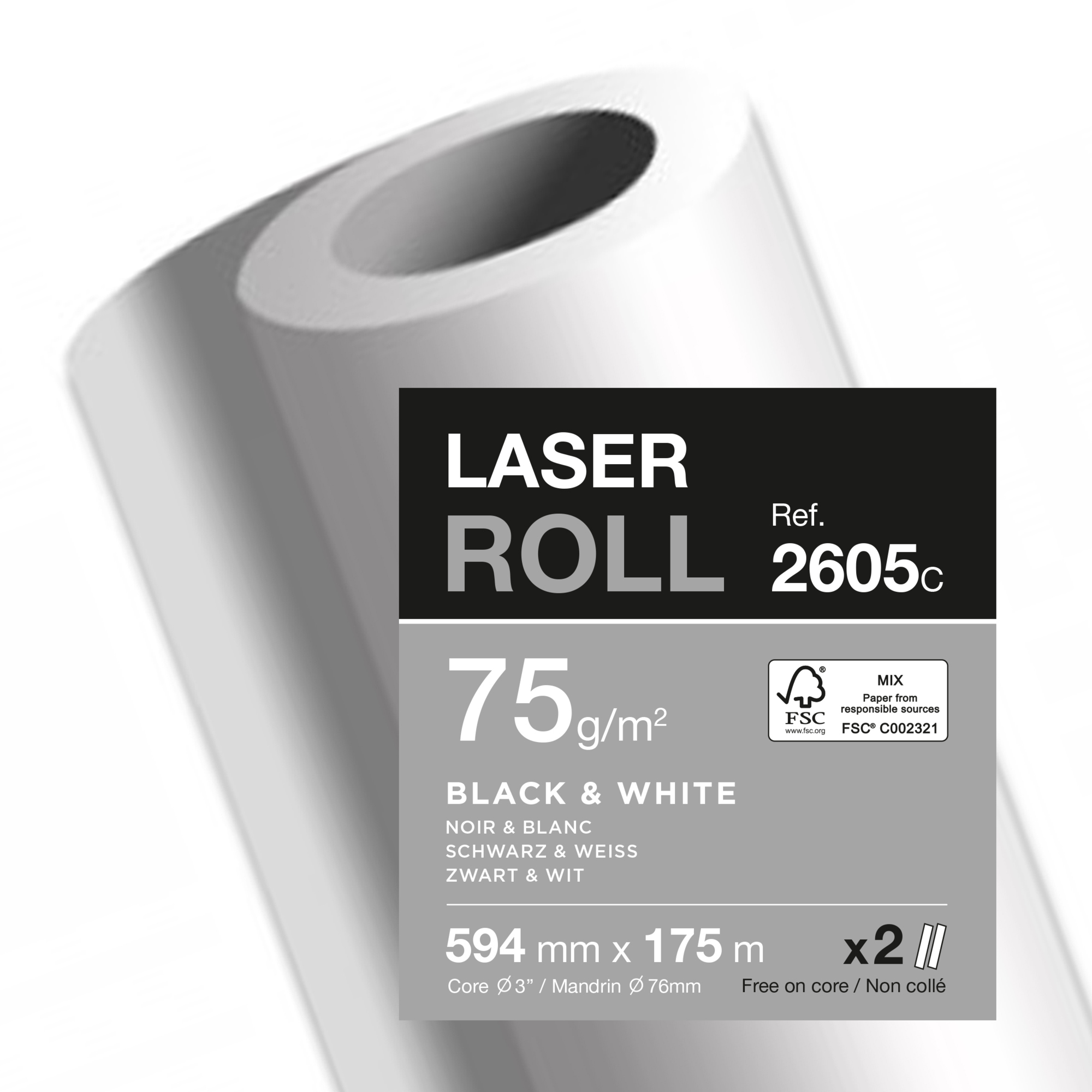 Clairefontaine Plotterpapier Laser Multifunctional 594 mm x 175 m (B x L) 75g/m² 2 St./Pack.