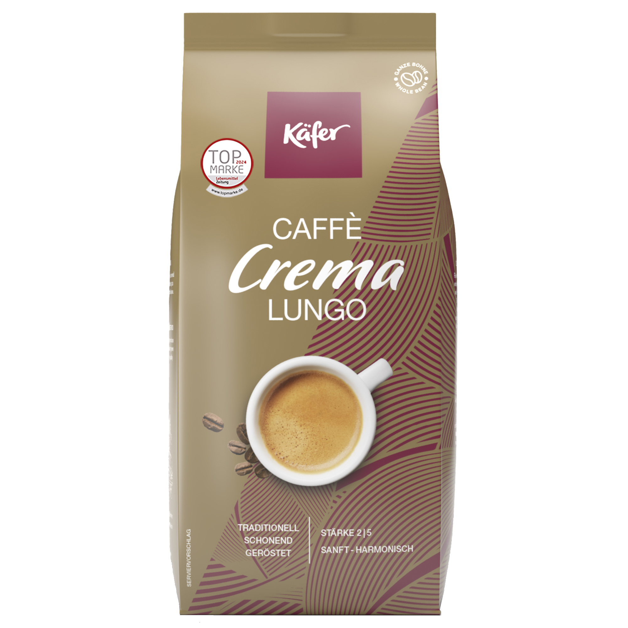 Käfer Kaffee Caffè Crema Lungo sanft, mild, harmonisch ganze Bohne 1.000 g/Pack.