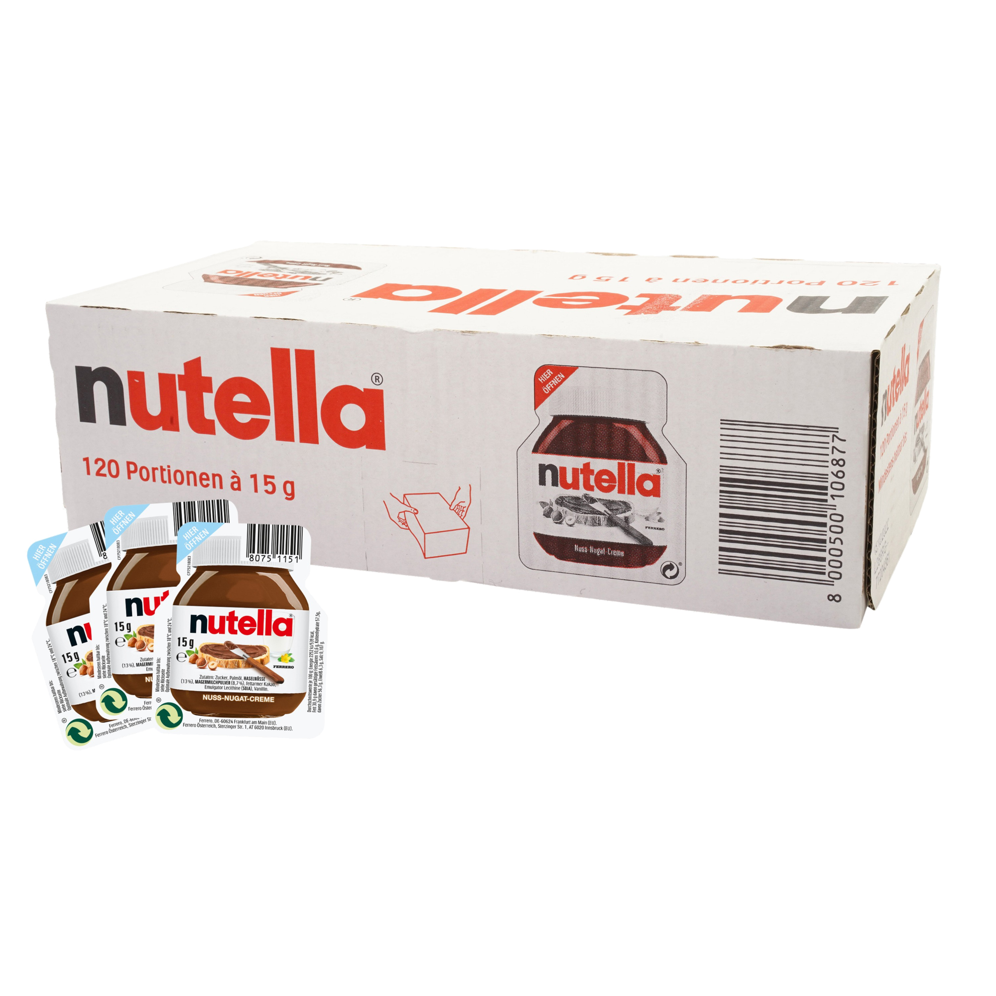 Nutella Brotaufstrich Nuss-Nugat-Creme Portionsdose 120 x 15 g/Pack.