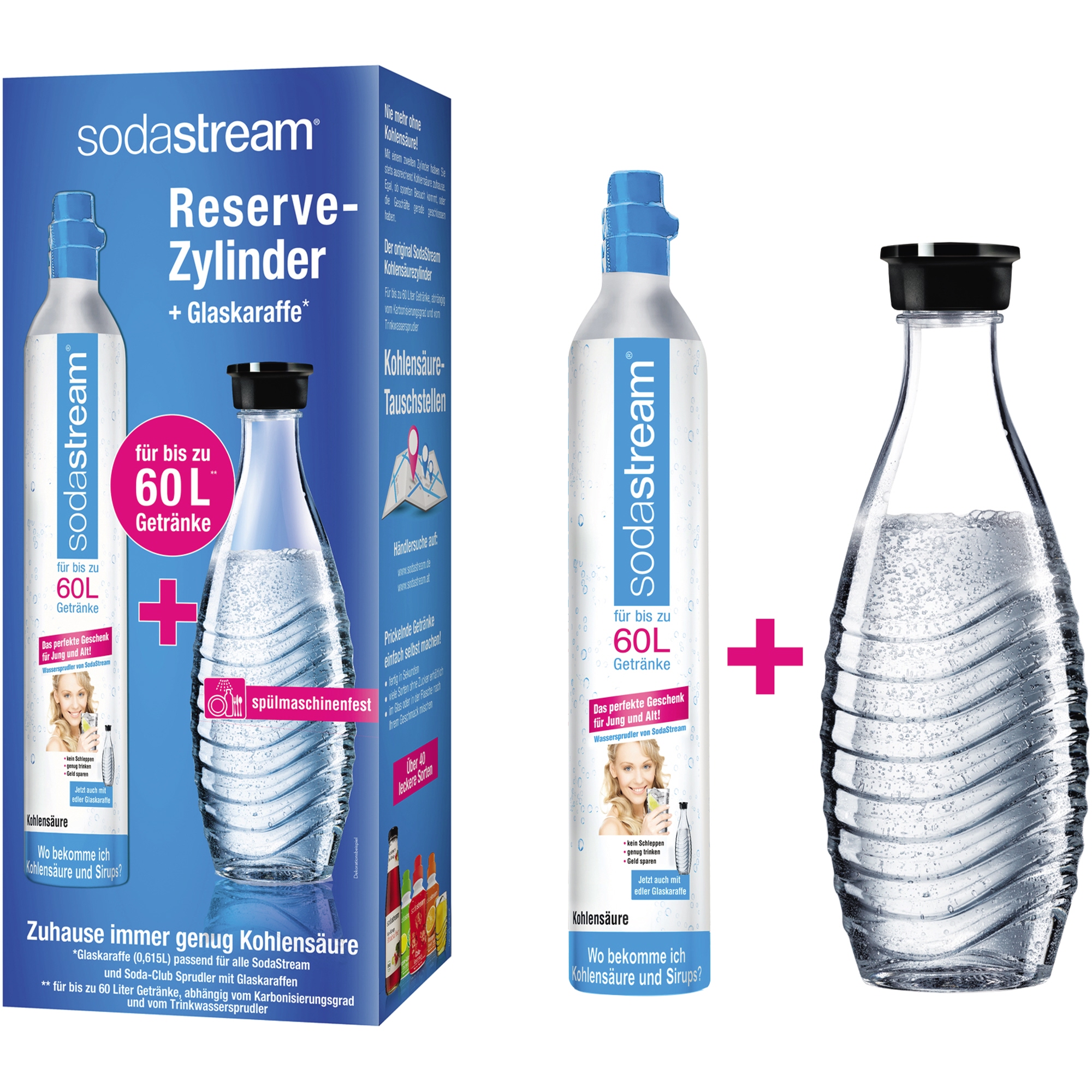 sodastream CO2-Zylinder 1 l Glasflasche (spülmaschinengeeignet) sodastream Wassersprudler Crystal 2.0, Easy One Touch, Easy