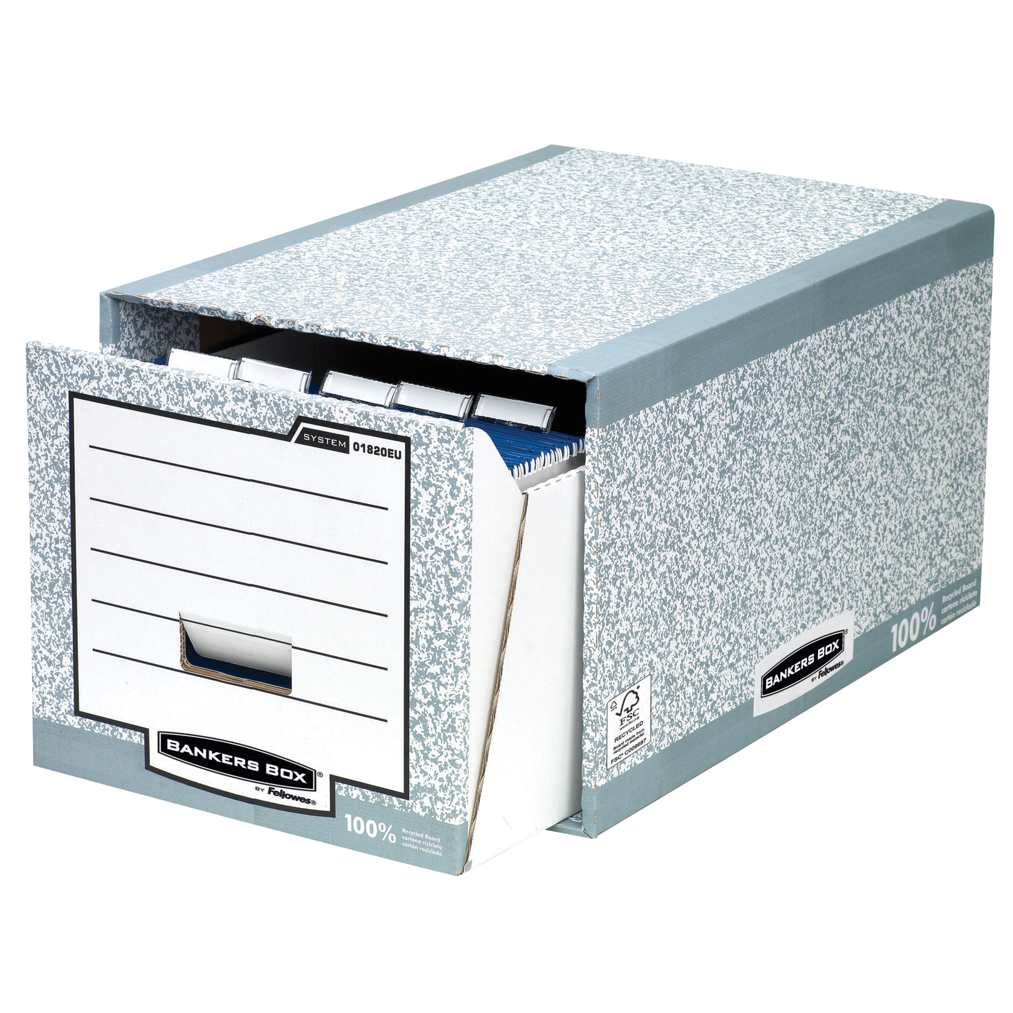 Bankers Box® Aufbewahrungsbox System 39 x 31 x 56,8 cm (B x H x T) DIN A4 Karton, 100 % recycelt grau/weiß