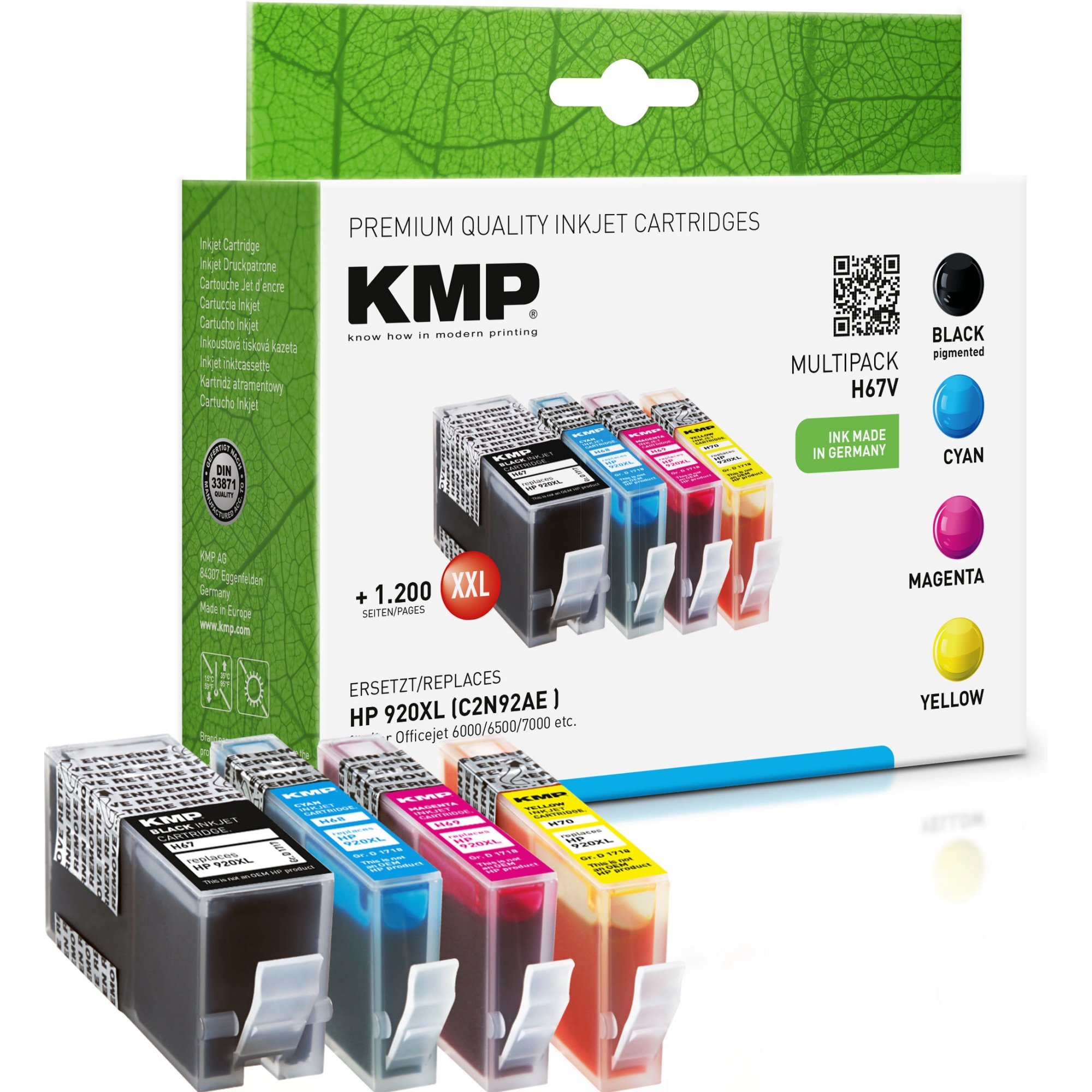 KMP Tintenpatrone kein Originalzubehör Kompatibel mit: HP 920XL H67V ca. 1.200 Seiten schwarz, 3 x 1.100 Seiten farbig schwarz, mehrfarbig 4 St./Pack.