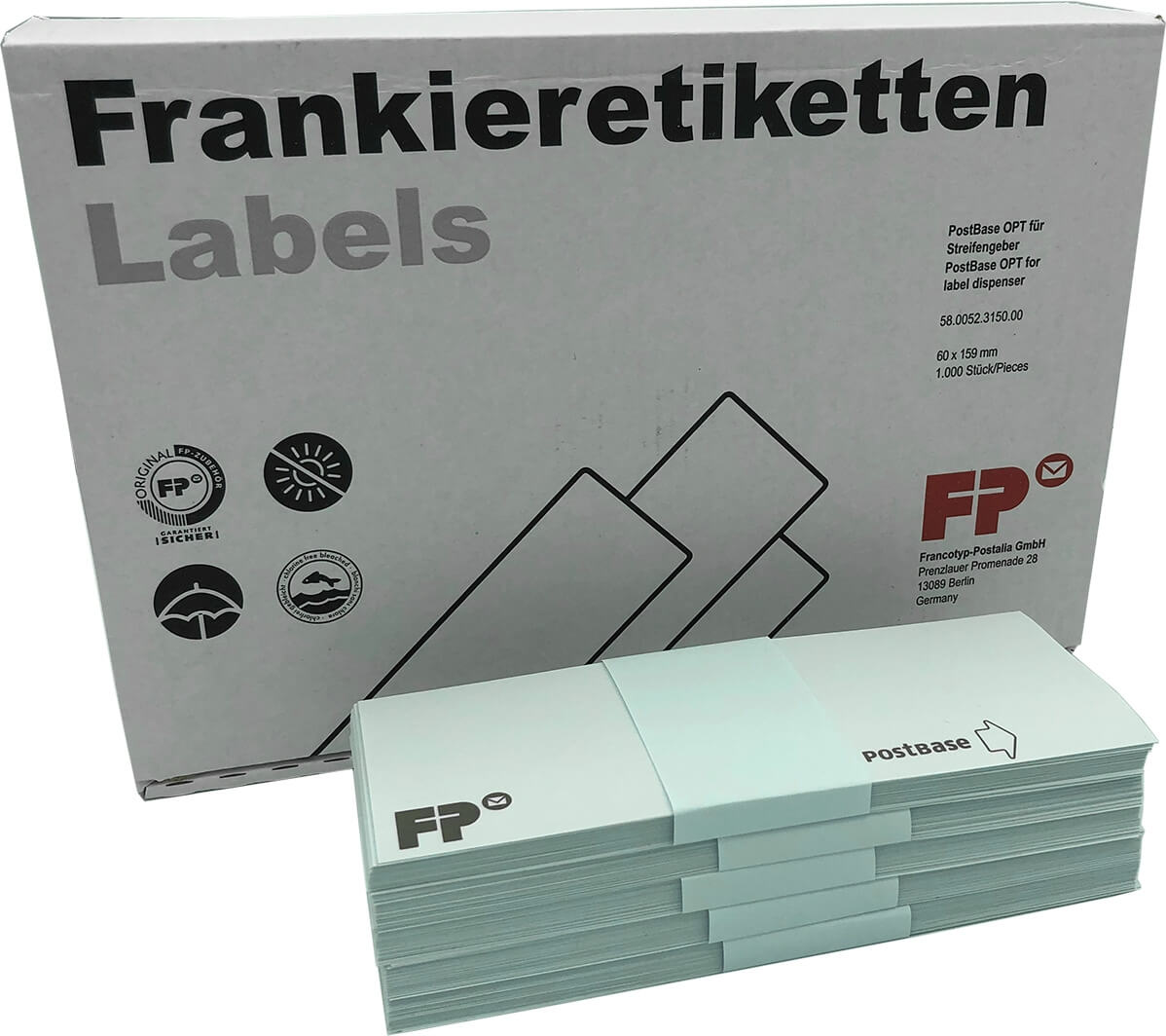 Weiße, selbstklebende Francotyp Postalia Einzeletiketten, 1000 Stück, kompatibel mit Postbase Druckern