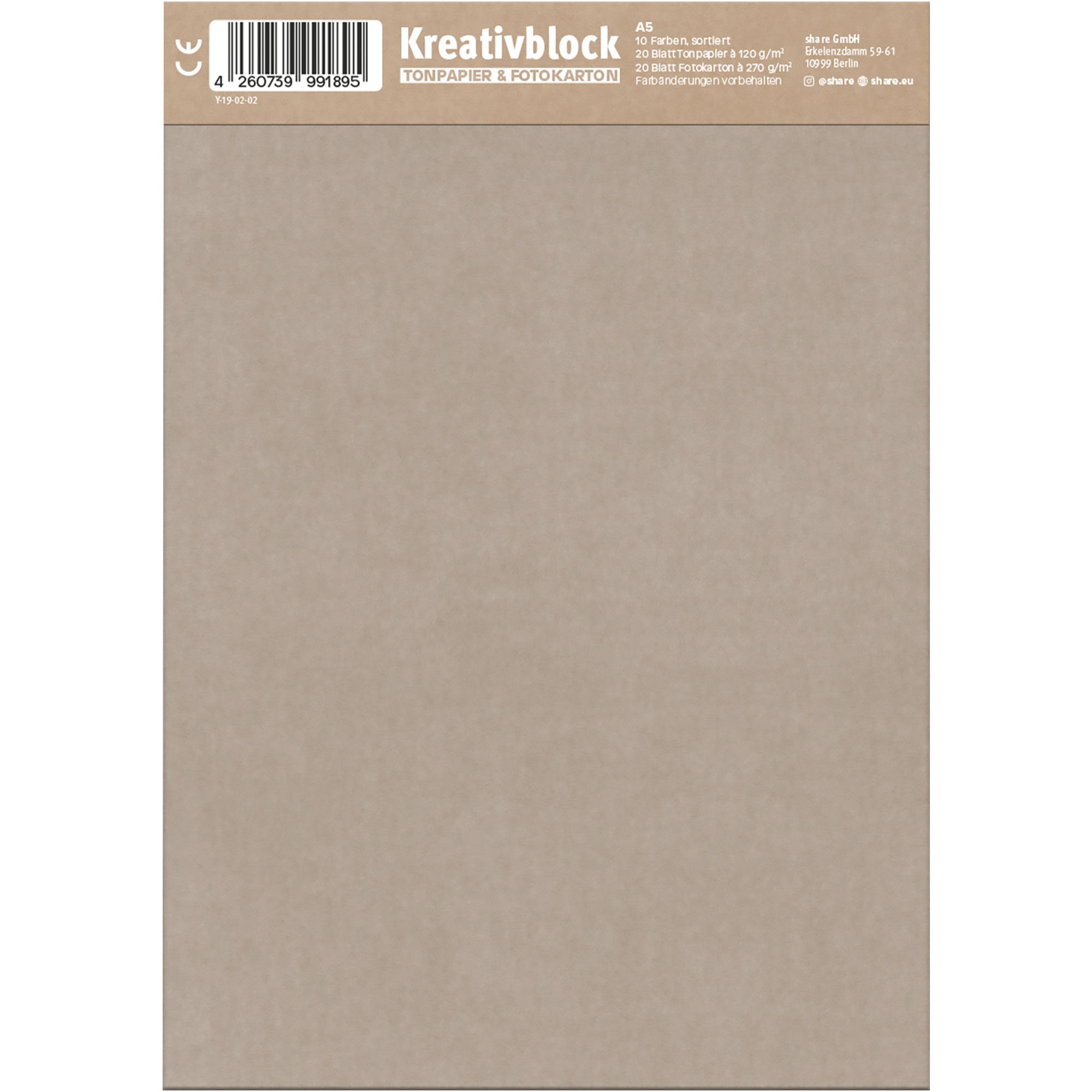 share Bastelblock DIN A5 20 Bl. Tonpapier (120g/m²), 20 Bl. Fotokarton (270g/m²) Je 4 x rot, blau, grün, gelb, orange, braun, türkis, dunkelblau, warmbeige, lavendel 40 Bl.