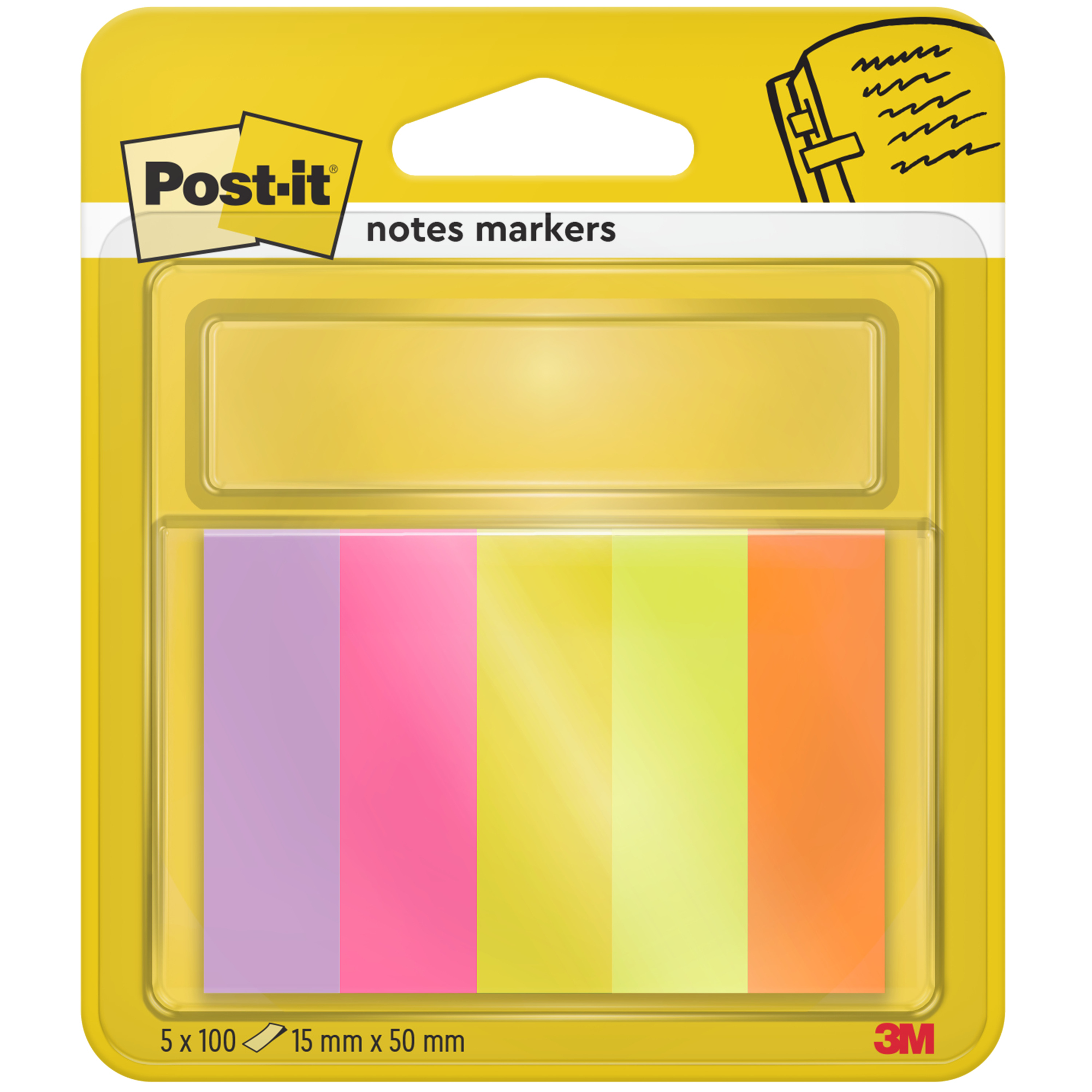 Post-it® Haftmarker Page Marker 50 x 15 mm (B x H) flieder, powerpink, neongelb, neongrün, vitalorange 100 Bl./Block 5 Block/Pack.