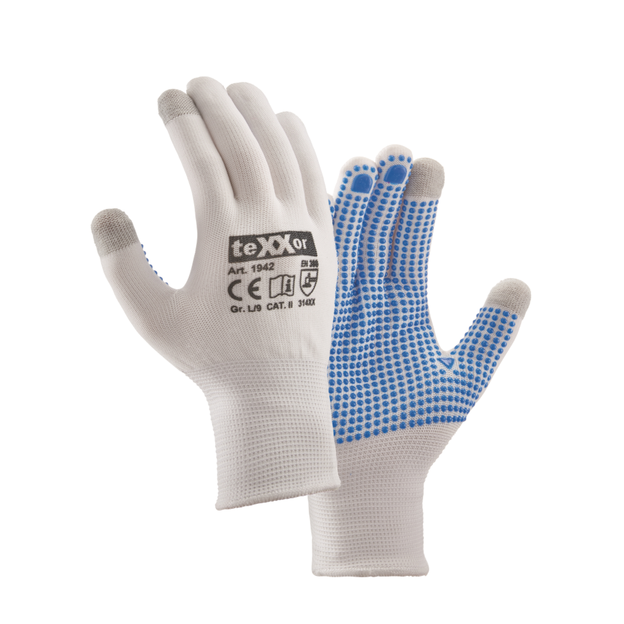 teXXor® Arbeitshandschuhe TOUCH 8 Nylon/Elasthan/Kupfer weiß/blau