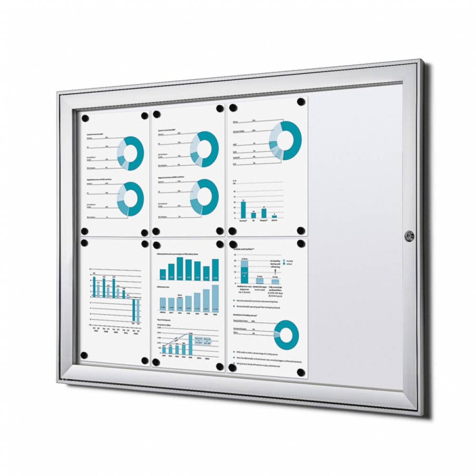 Showdown® Displays Schaukasten Innenbereich, regengeschützter Außenbereich 96,1 x 69,6 x 2,3 cm (B x H x T) 8 x DIN A4 mit Schloss Aluminium silber