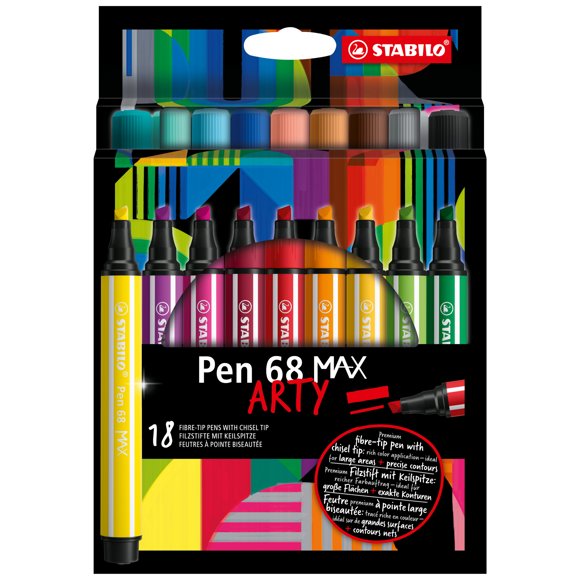 STABILO® Fasermaler Pen 68 MAX ARTY 1-5mm farbig sortiert nicht auswaschbar 18 St./Pack.
