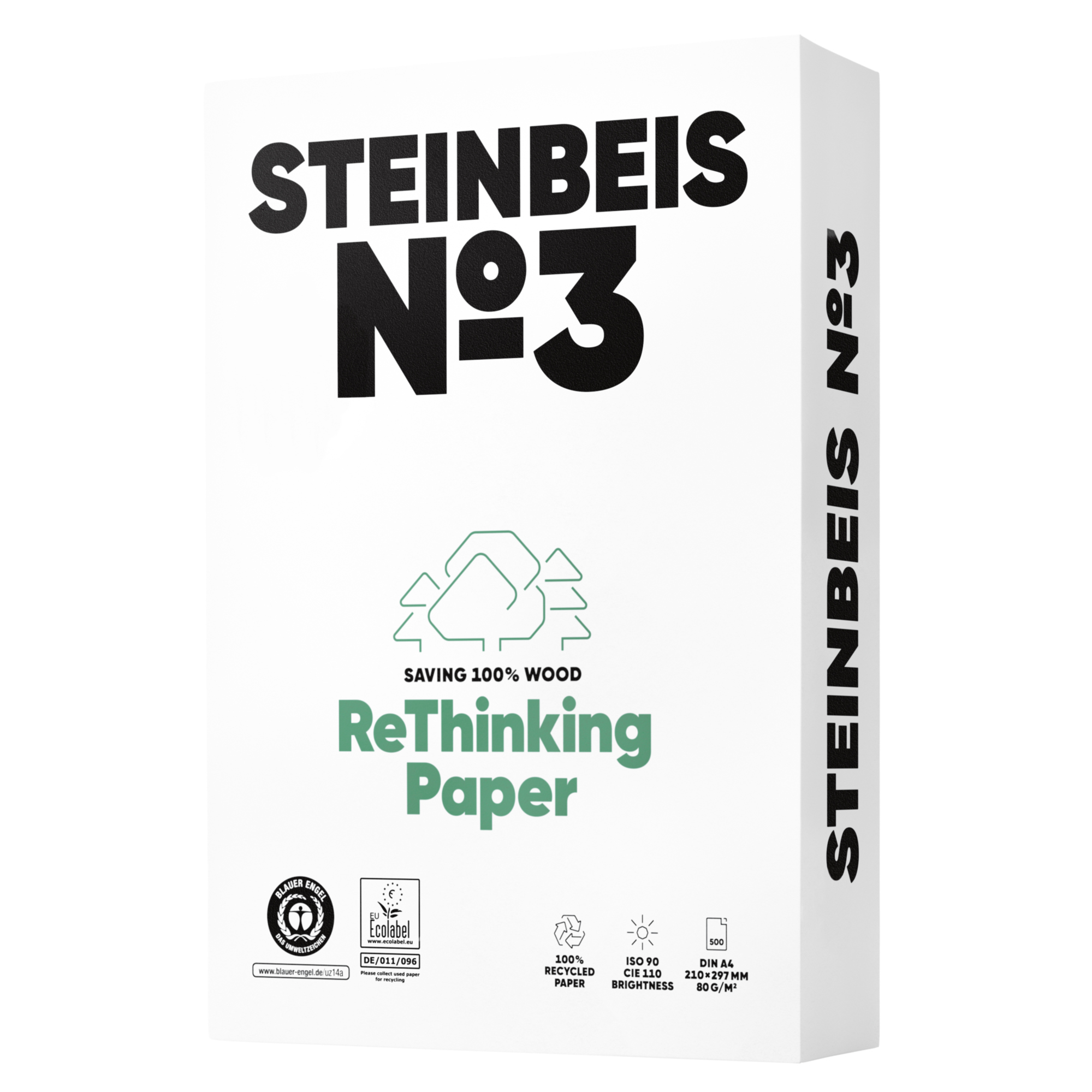 Steinbeis Kopierpapier No. 3 Pure White DIN A4 80g/m² 100 % recycelt, chlorfrei gebleicht weiß 500 Bl./Pack.