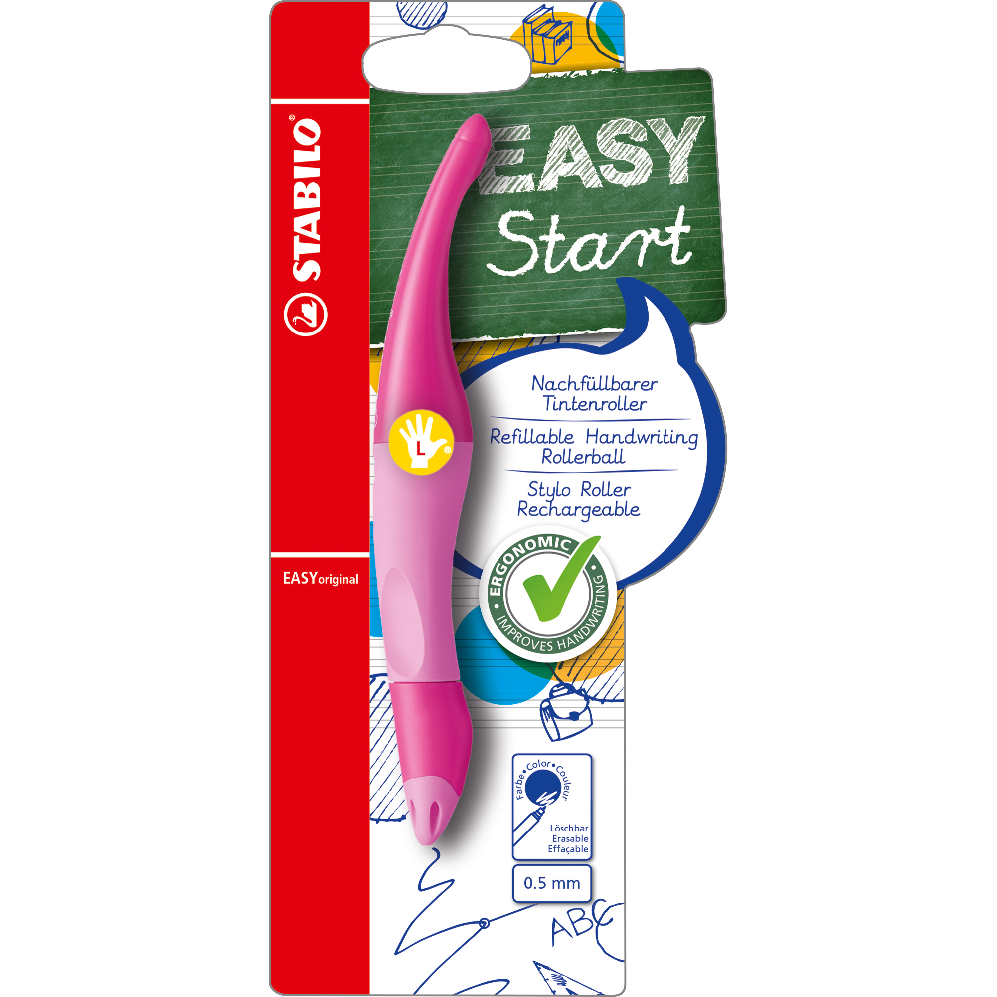 STABILO® Tintenroller EASYoriginal 0,5mm königsblau nicht dokumentenecht inkl. 1 Patrone M blau, Namensschild