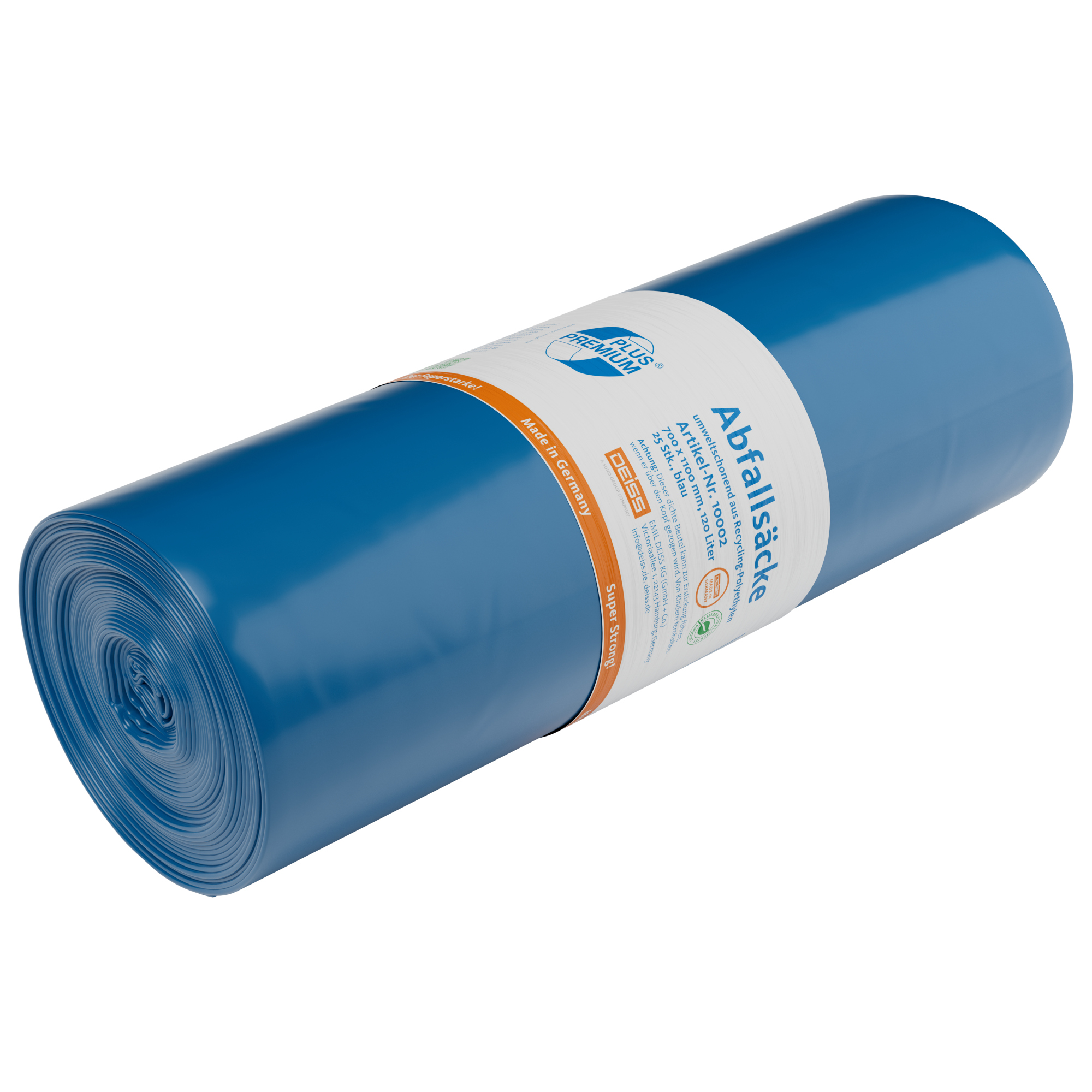 PREMIUM PLUS Müllsack 70 x 110 cm (B x H) 120l LDPE, 94,9 % recycelt blau 25 St./Pack.