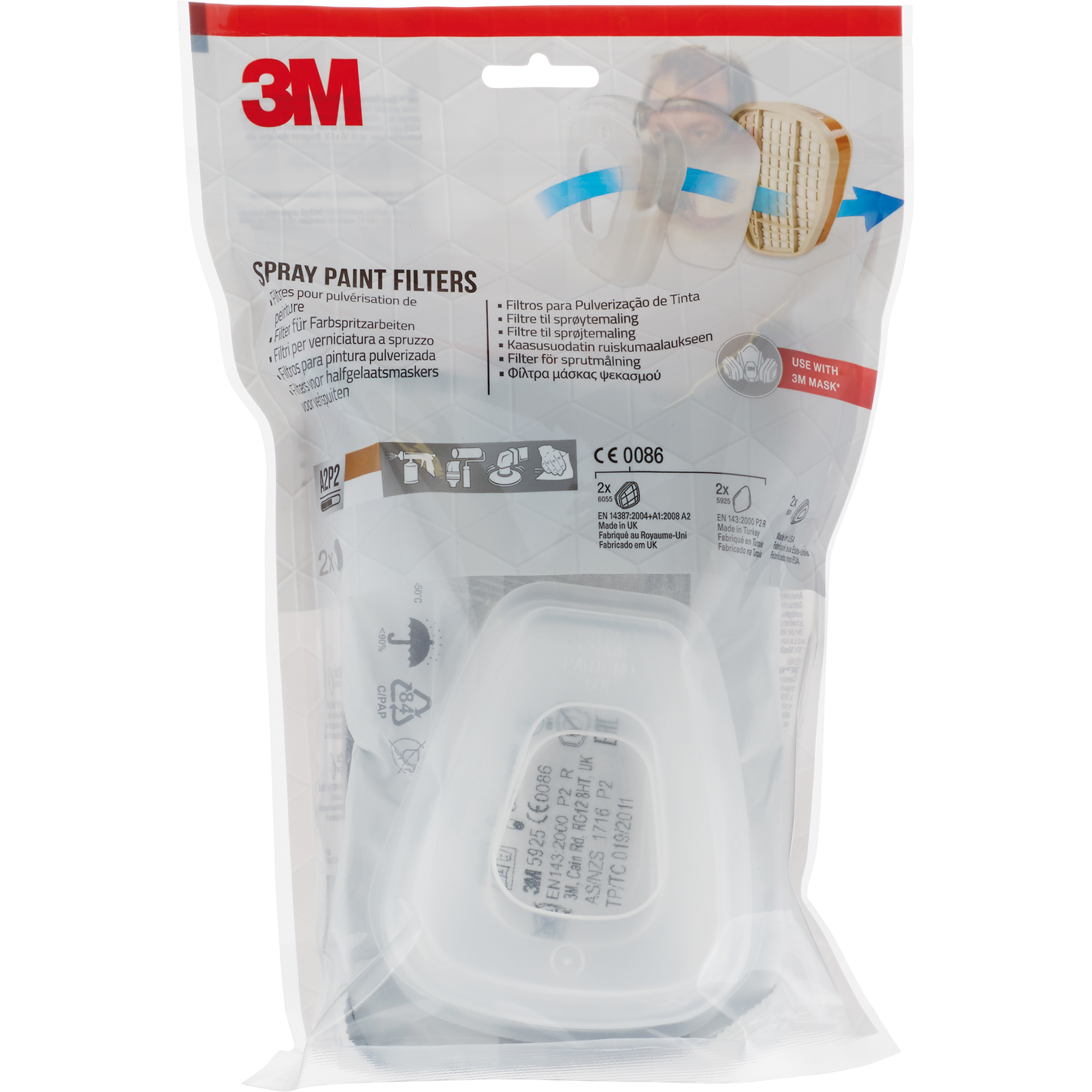 3M Atemfilter 6002CR 3M Halbmaske 6002C Polystyrol/Aktivkohle/Polypropylen 2 St./Pack.