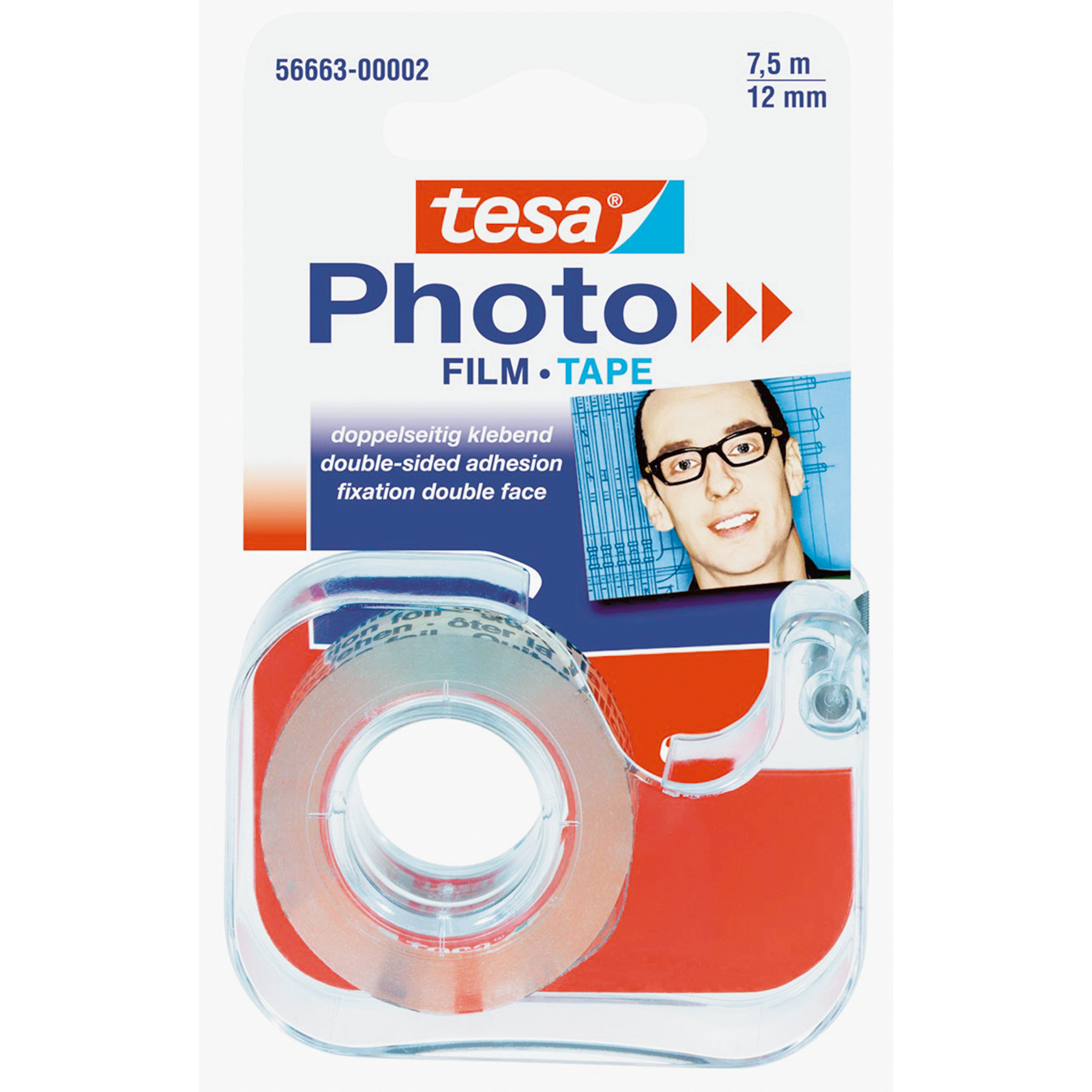tesa® Handabroller Photo® Film nachfüllbar inkl. 1 Rolle tesa Photo® Film, 12 mm x 7,5 m (B x L) ohne Lösungsmittel transparent