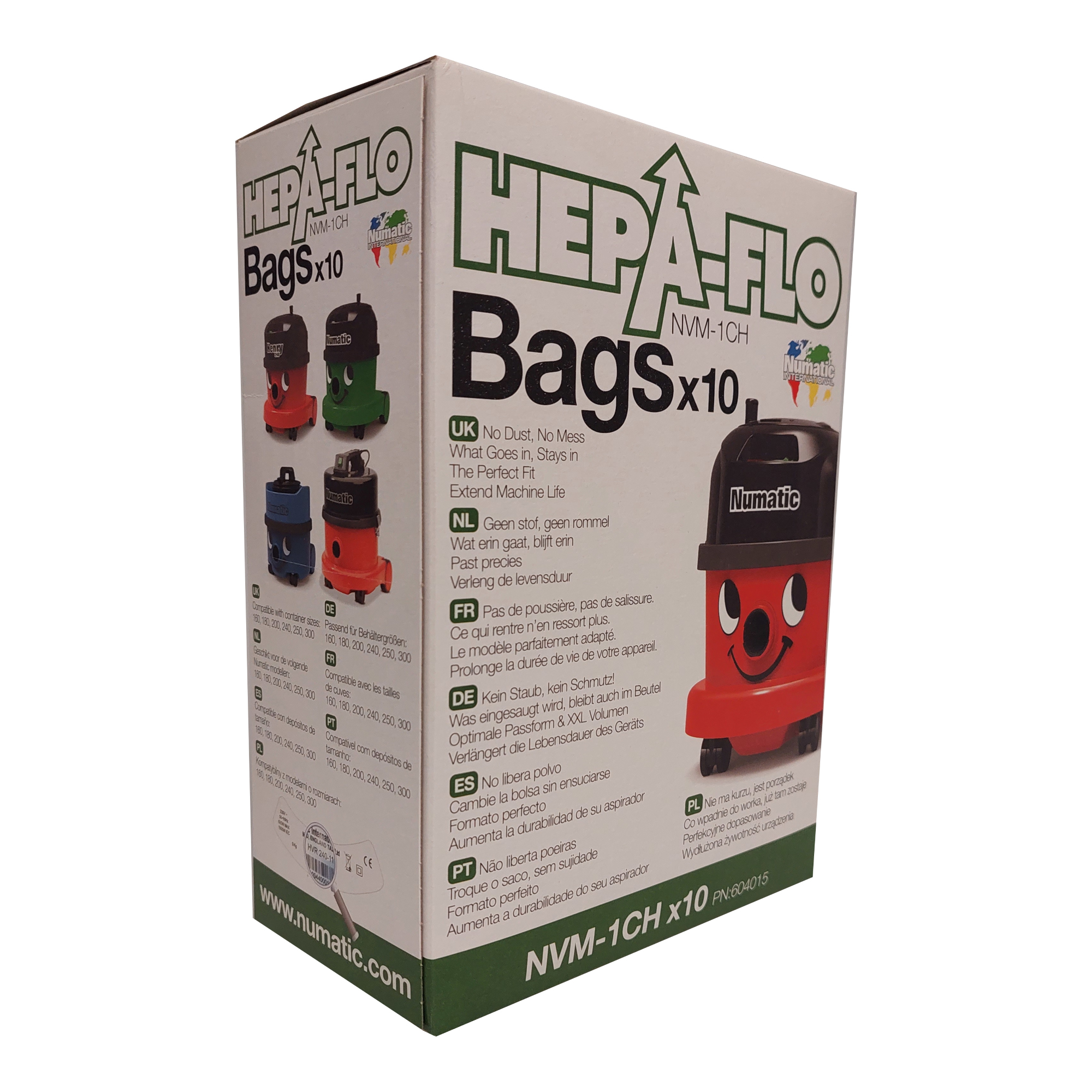 Numatic Staubsaugerbeutel HEPA-FLO NVM-1CH Verwendung für Produkt: NUMATIC Bodenstaubsauger HENRY, HETTY, HARRY, JAMES, JUNIOR Vlies 10 St./Pack.