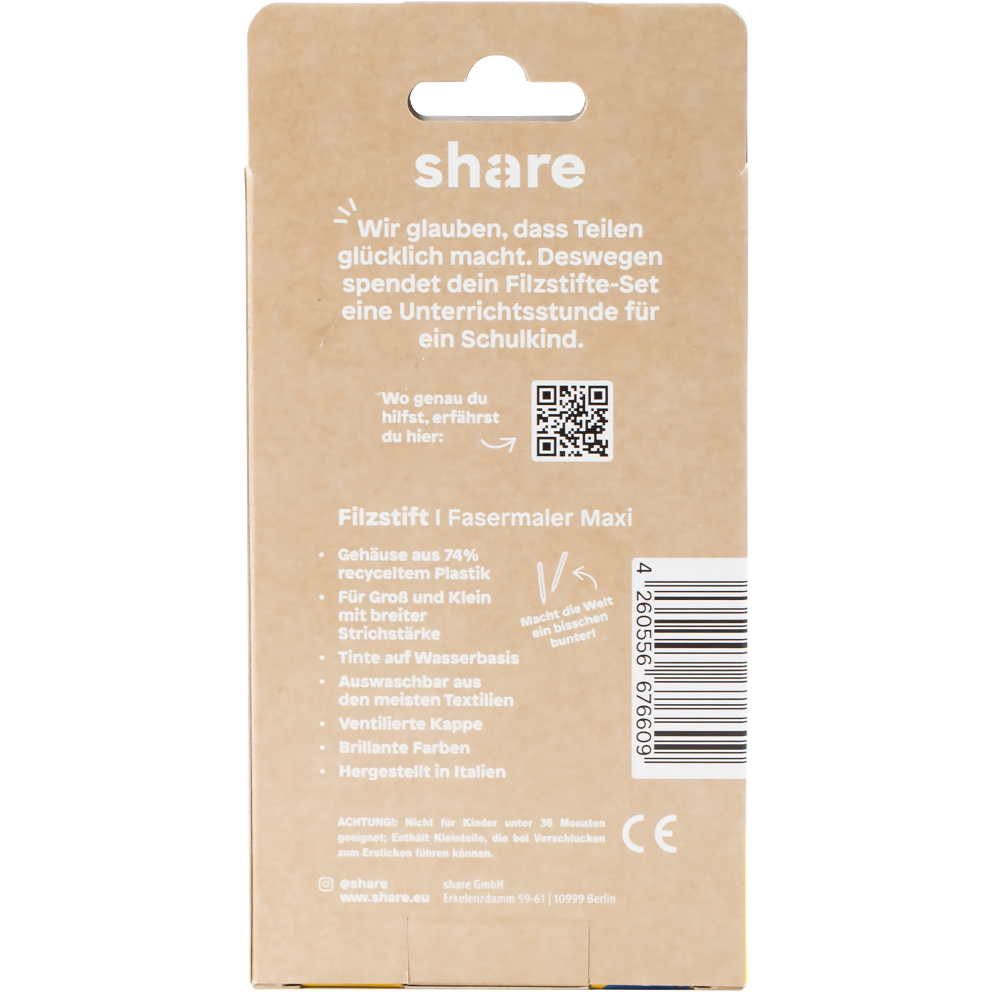 share Fasermaler Maxi 2mm farbig sortiert auswaschbar 6 St./Pack.
