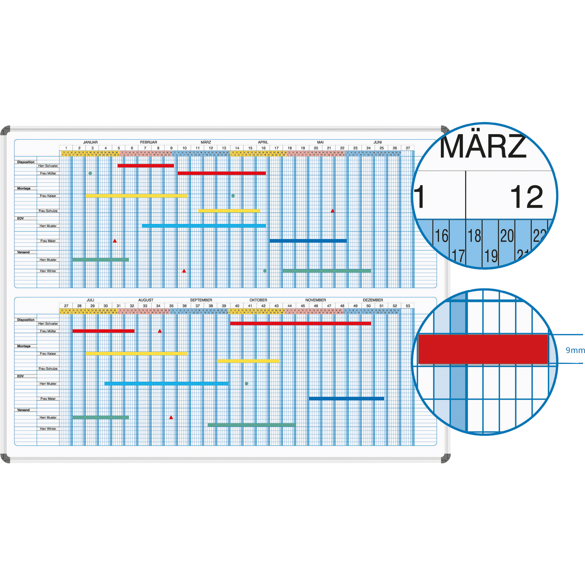 Ultradex Jahresplaner 120 x 90 cm (B x H) 7-Tage-Woche 35 Mitarbeiter/Projekte weiß