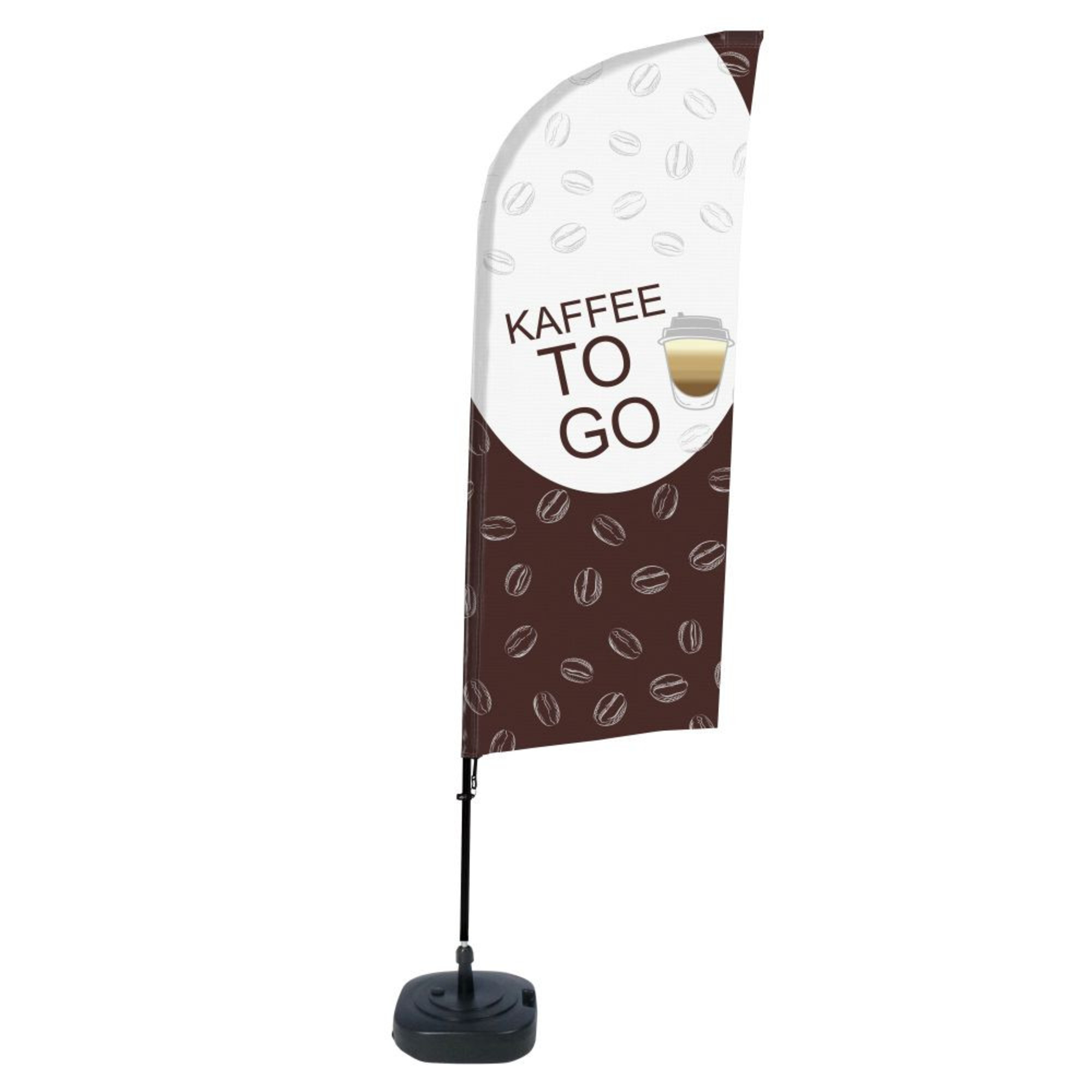 Showdown® Displays Werbesegel 110,5 x 330 x 48 cm (B x H x T) mit Aufdruck 100 % Polyester braun/weiß Kaffeebohne/Kaffeebecher