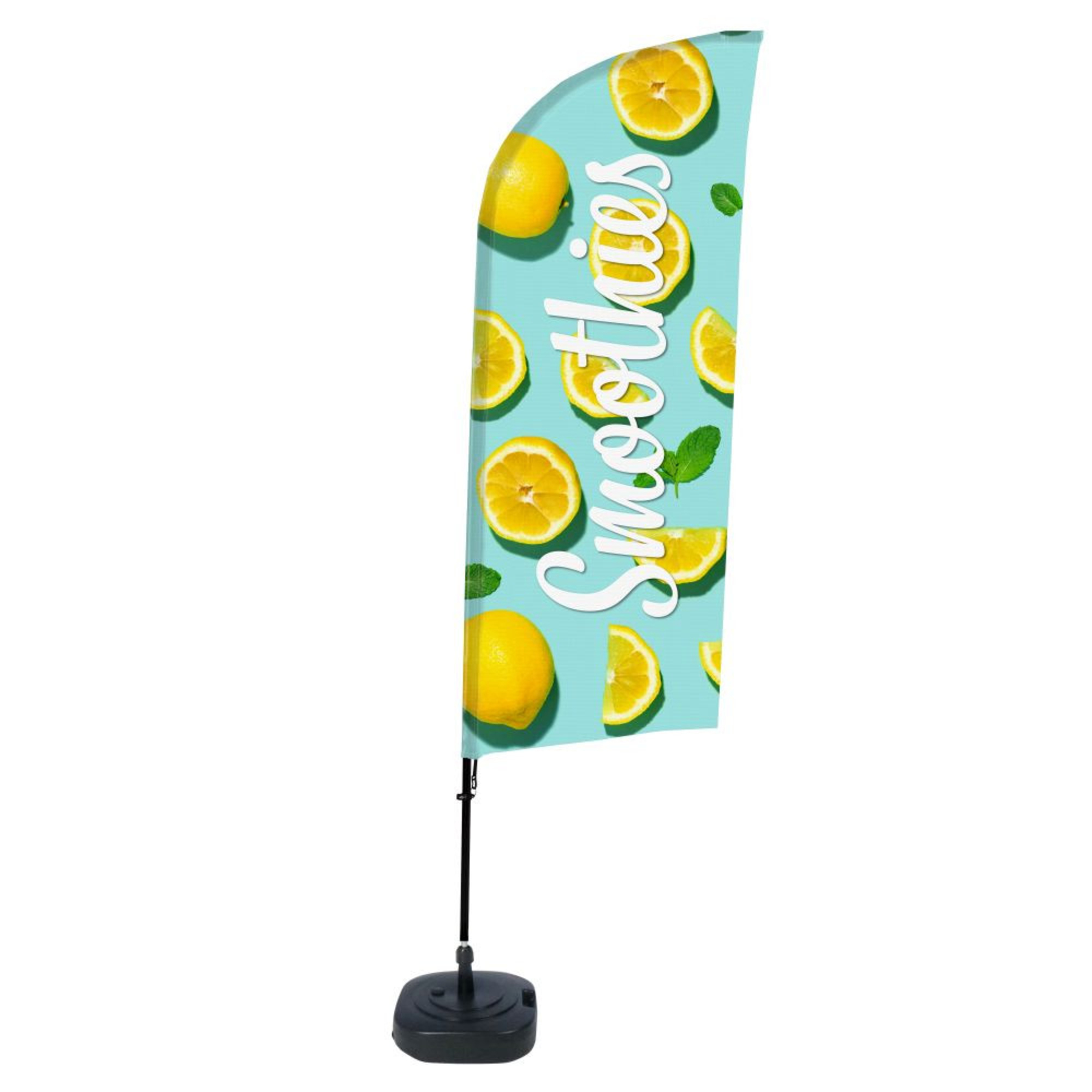 Showdown® Displays Werbesegel 110,5 x 330 x 48 cm (B x H x T) mit Aufdruck 100 % Polyester türkis Zitrone