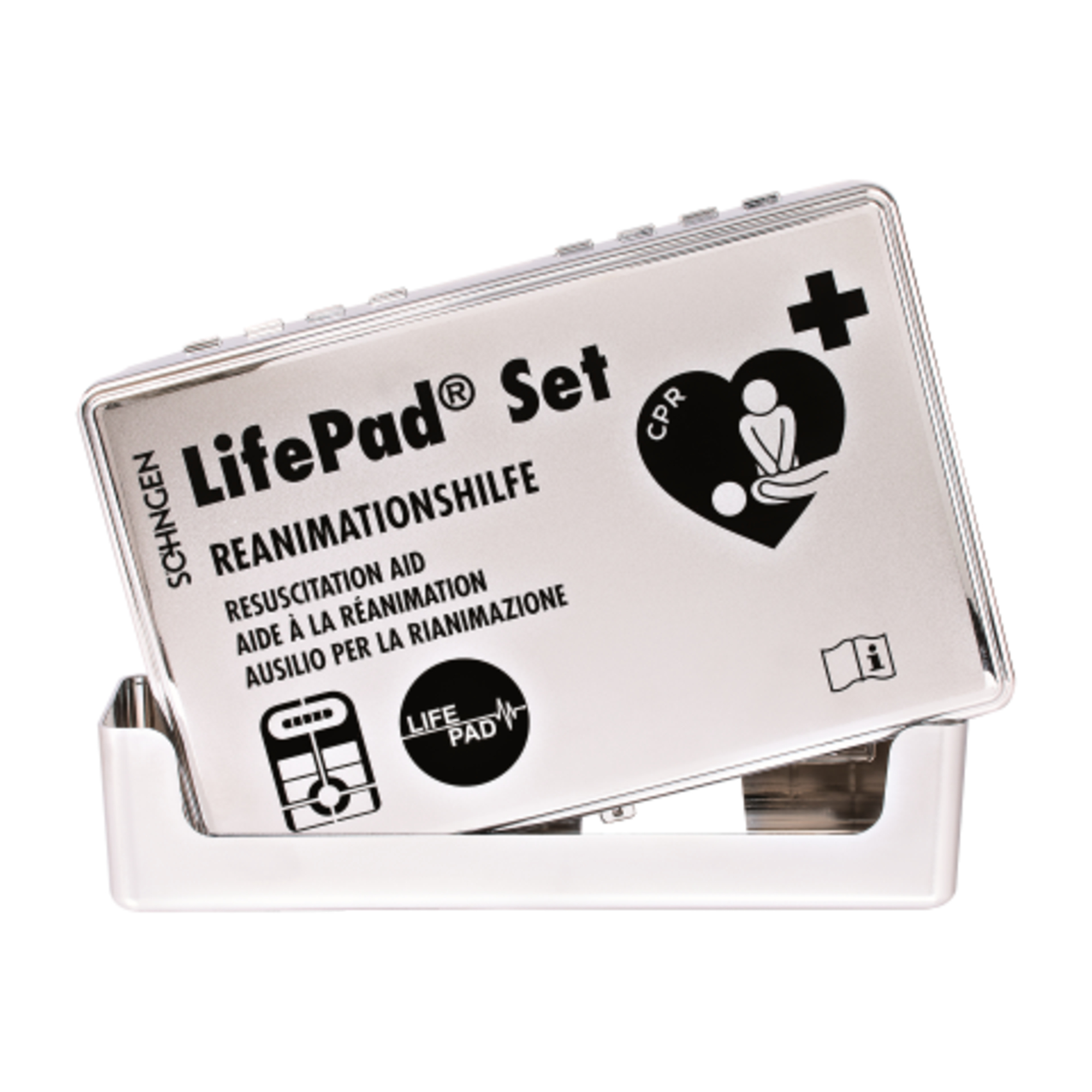 SÖHNGEN® Reanimationshilfe LifePad® je 1 x LifePad®, SÖHNGEN Beatmungstuch, Kleiderschere, Aufbewahrungskoffer Kunststoff chrome, Wandhalterung, 4 x Handschuhe Vinyl groß