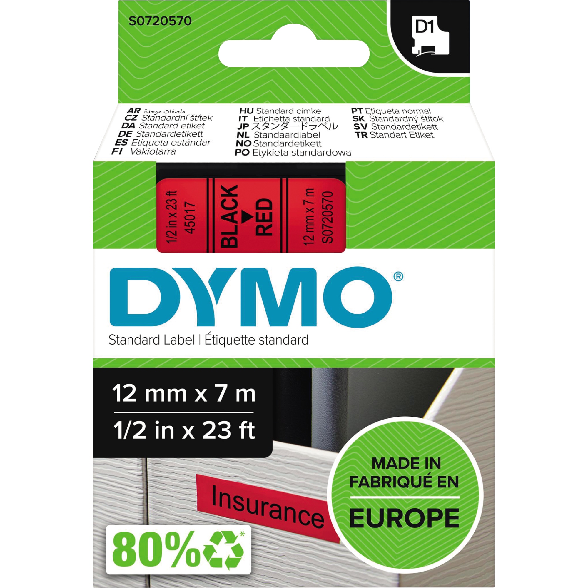 DYMO® Schriftbandkassette 12 mm x 7 m (B x L) rot schwarz