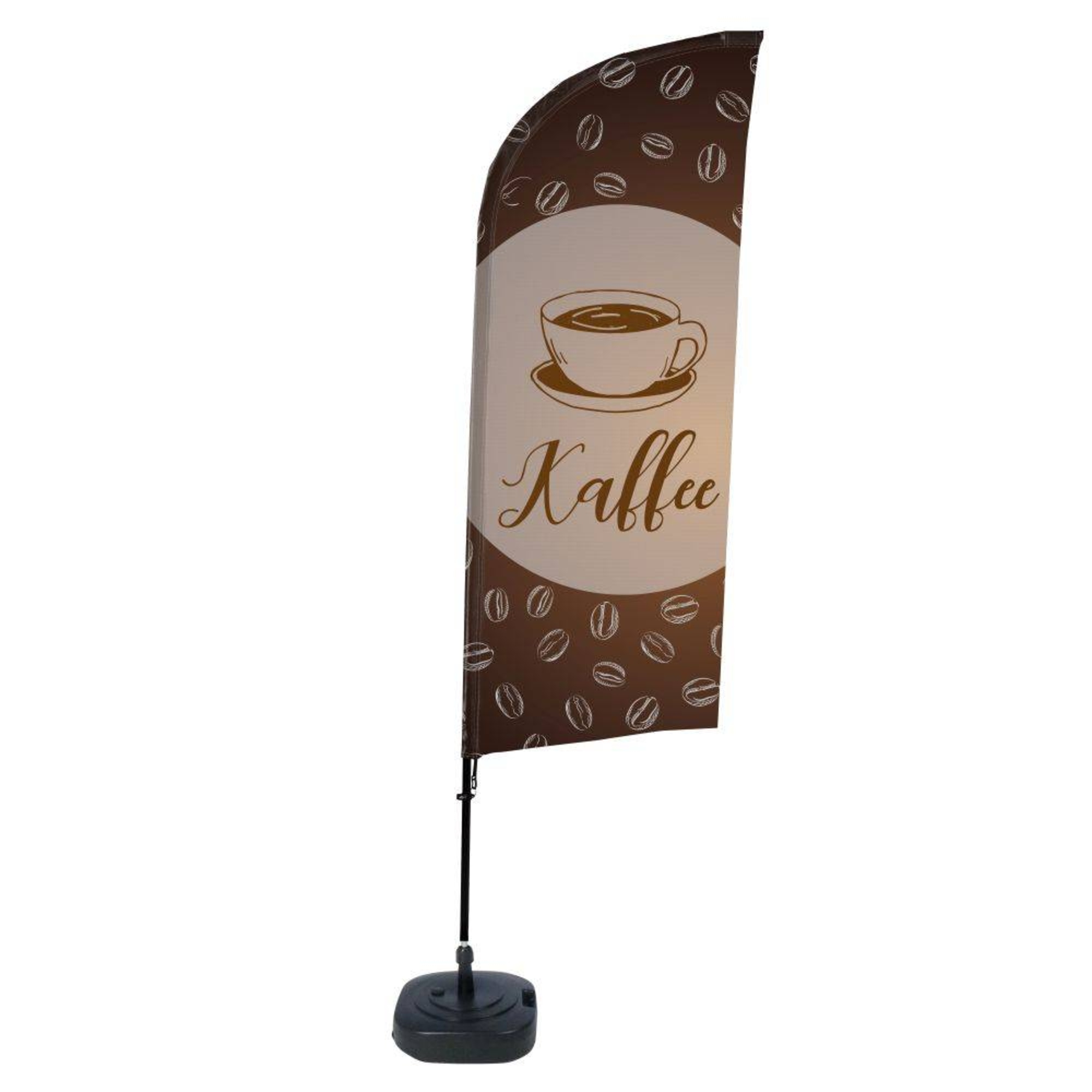 Showdown® Displays Werbesegel 110,5 x 330 x 48 cm (B x H x T) mit Aufdruck 100 % Polyester braun/weiß Kaffeetasse
