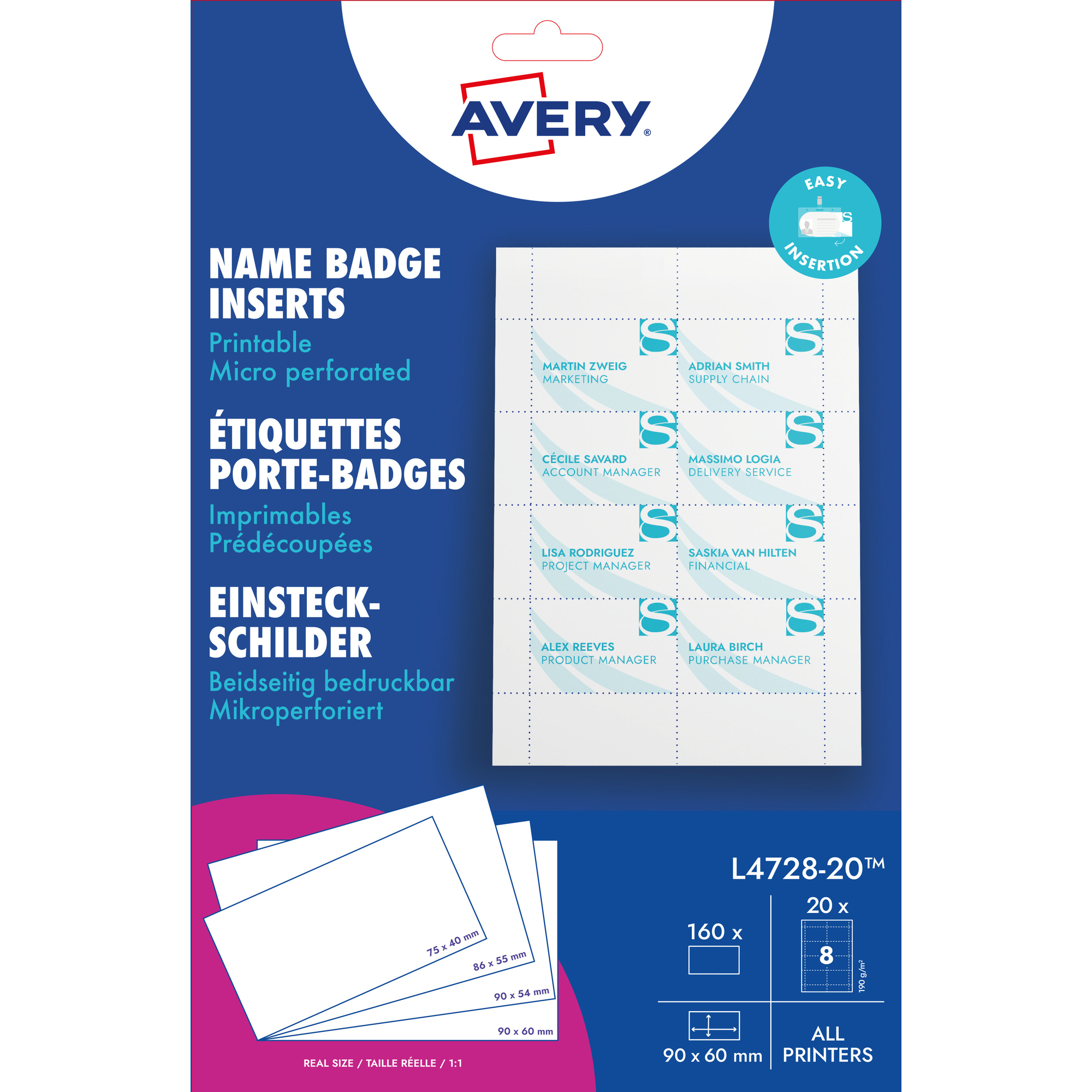 Avery Zweckform Einsteckschild 90 x 60 mm (B x H) 190g/m² Papier, 100 % recycelbar weiß 160 St./Pack.