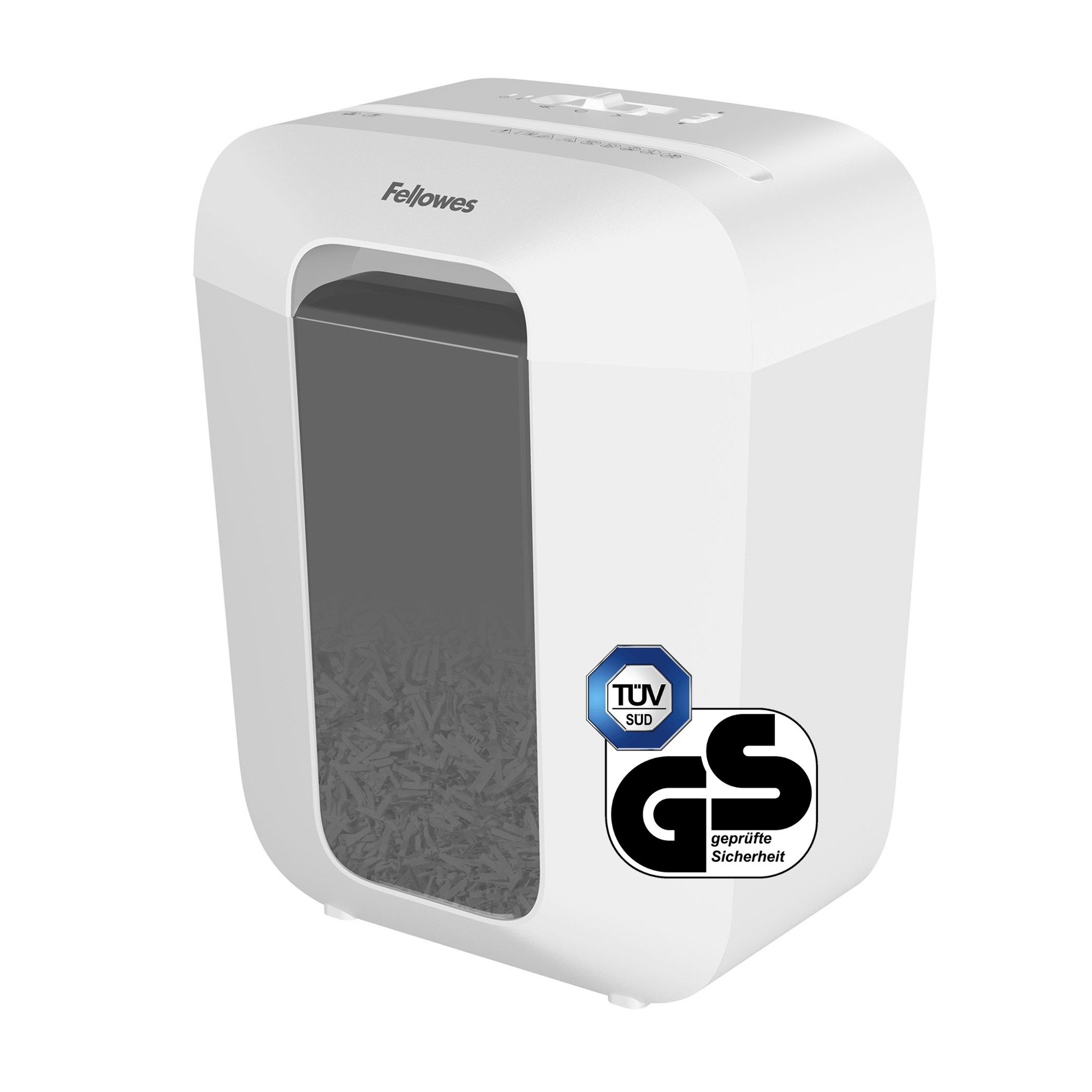 Fellowes® Aktenvernichter Powershred® LX50 P-4 Papier, Heftklammern, Büroklammern, Kreditkarten Partikelschnitt weiß