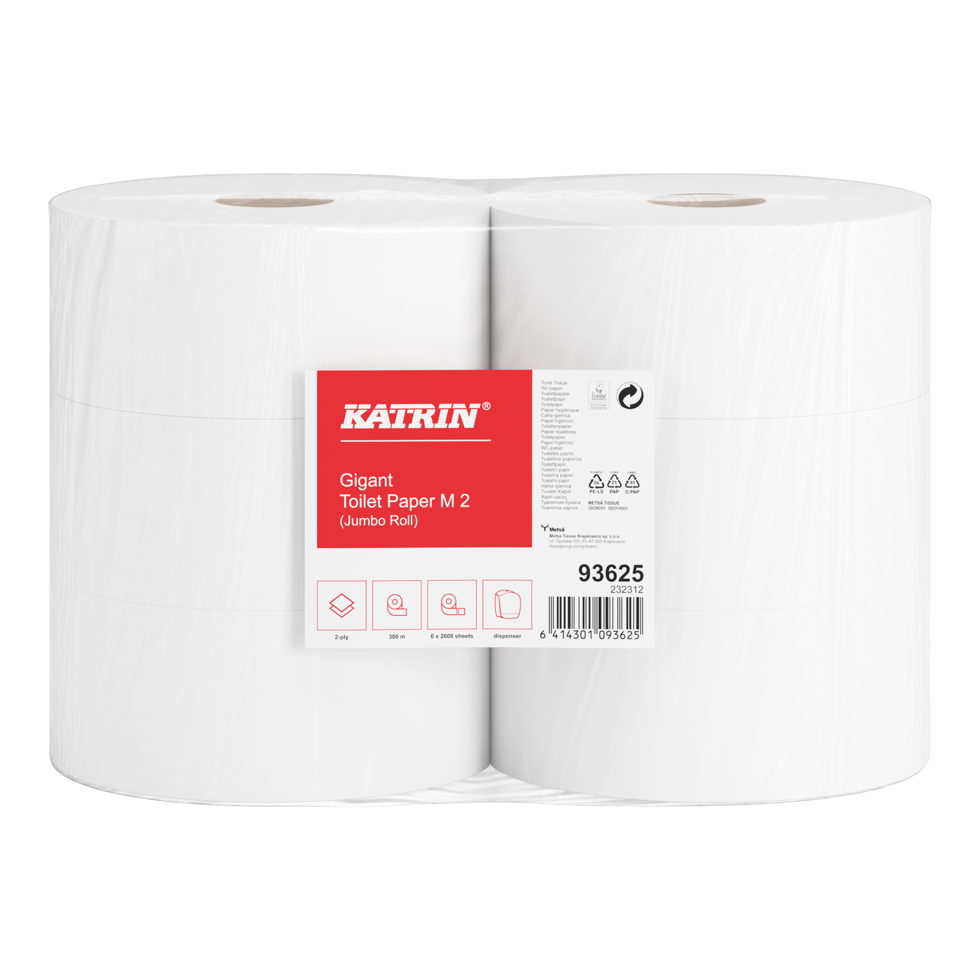 Katrin Toilettenpapier Gigant M2 2-lagig weiß 2.608 Bl./Rl. 6 Rl./Pack.