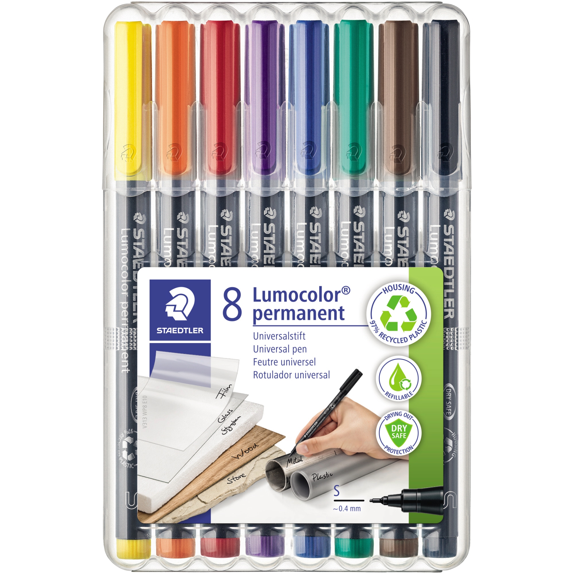 STAEDTLER® Folienstift Lumocolor® permanent 313 0,4mm farbig sortiert nicht dokumentenecht 8 St./Pack.