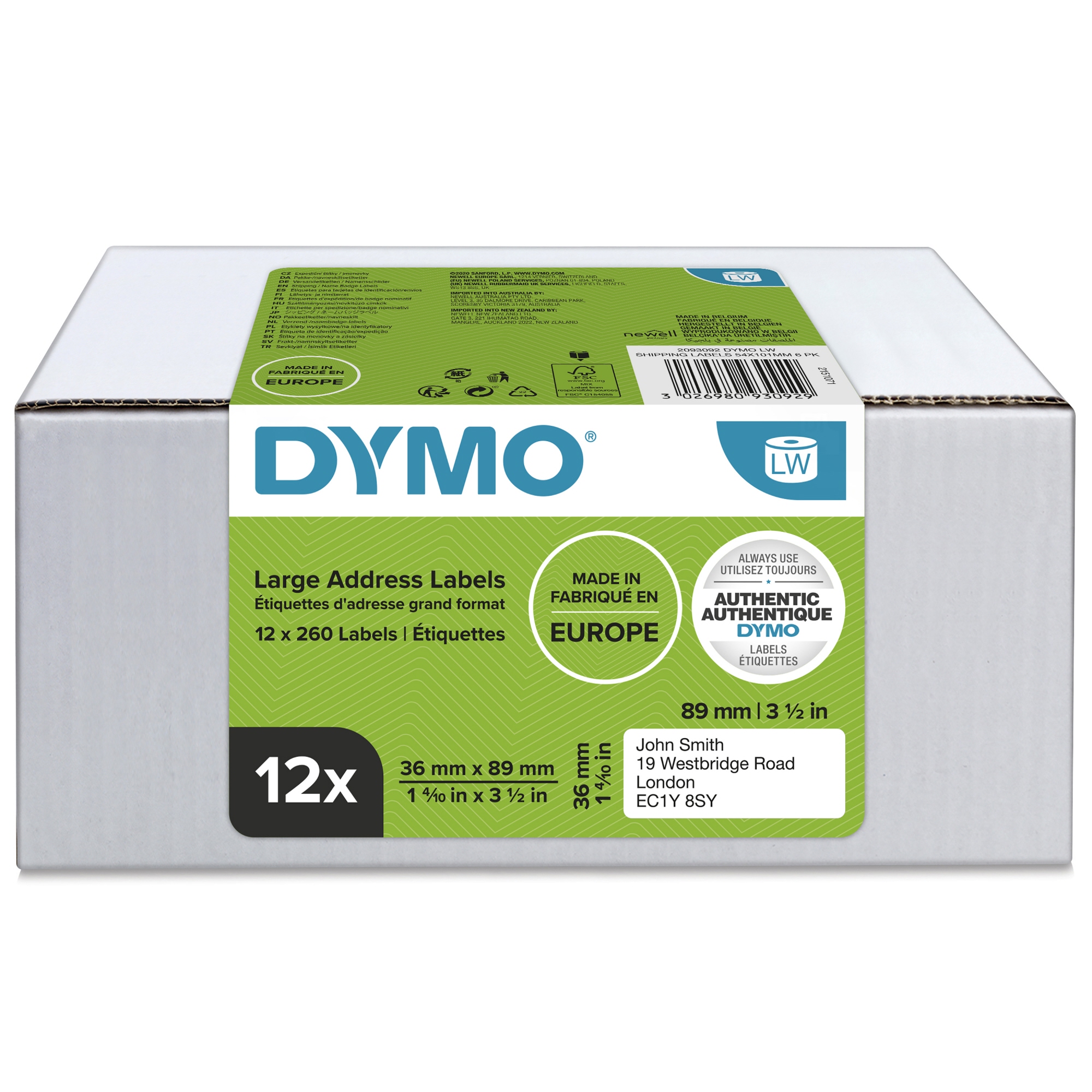 DYMO® Adressetikett LabelWriter® 36 x 89 mm (B x H) Papier weiß 12 x 260 Etik./Pack.