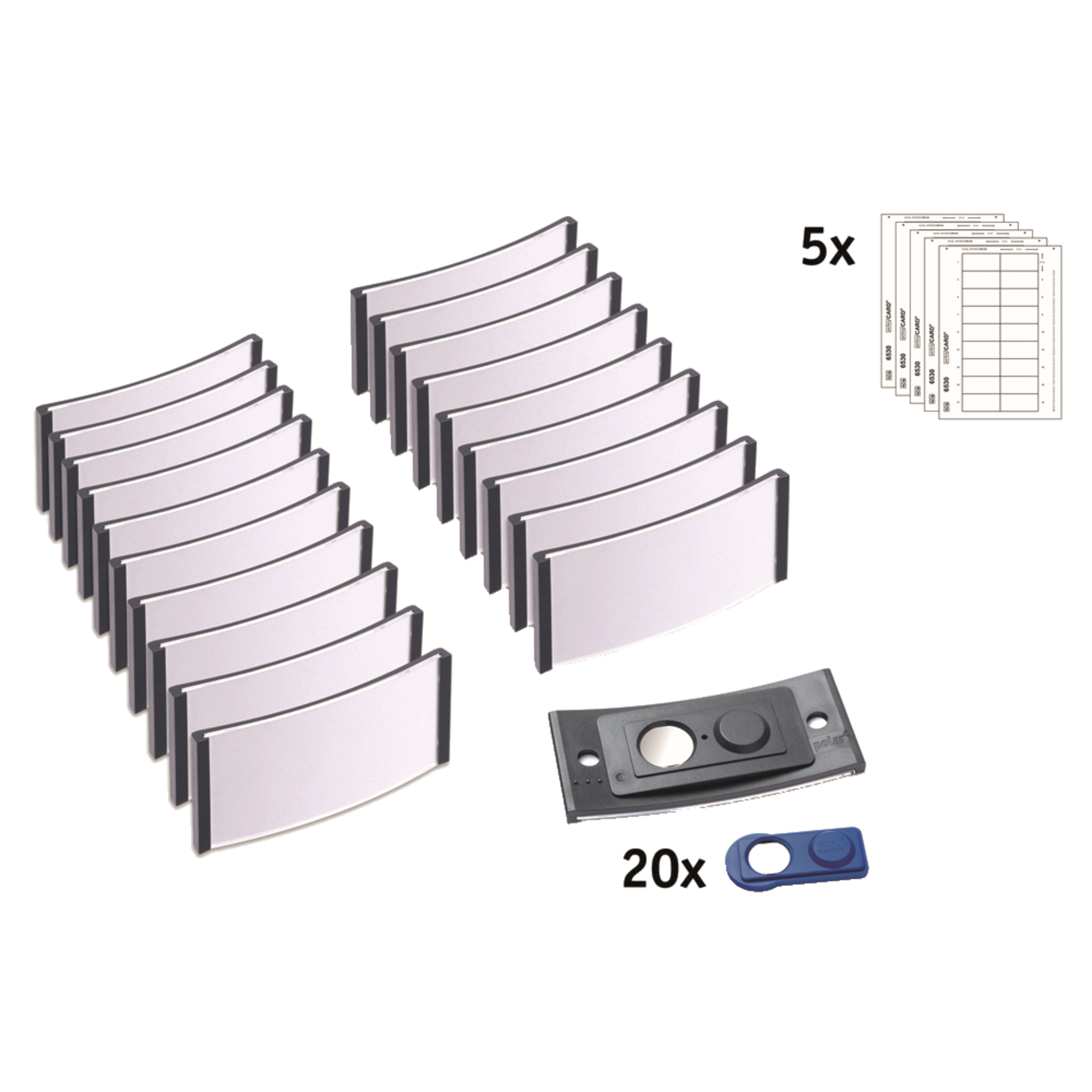 badgepoint® Namensschild polar® classic 65 x 30 mm (B x H) inkl. 5 Bogen (90 Namenskarten) Papier A4 weiß Magnet anthrazit 20 St./Pack.